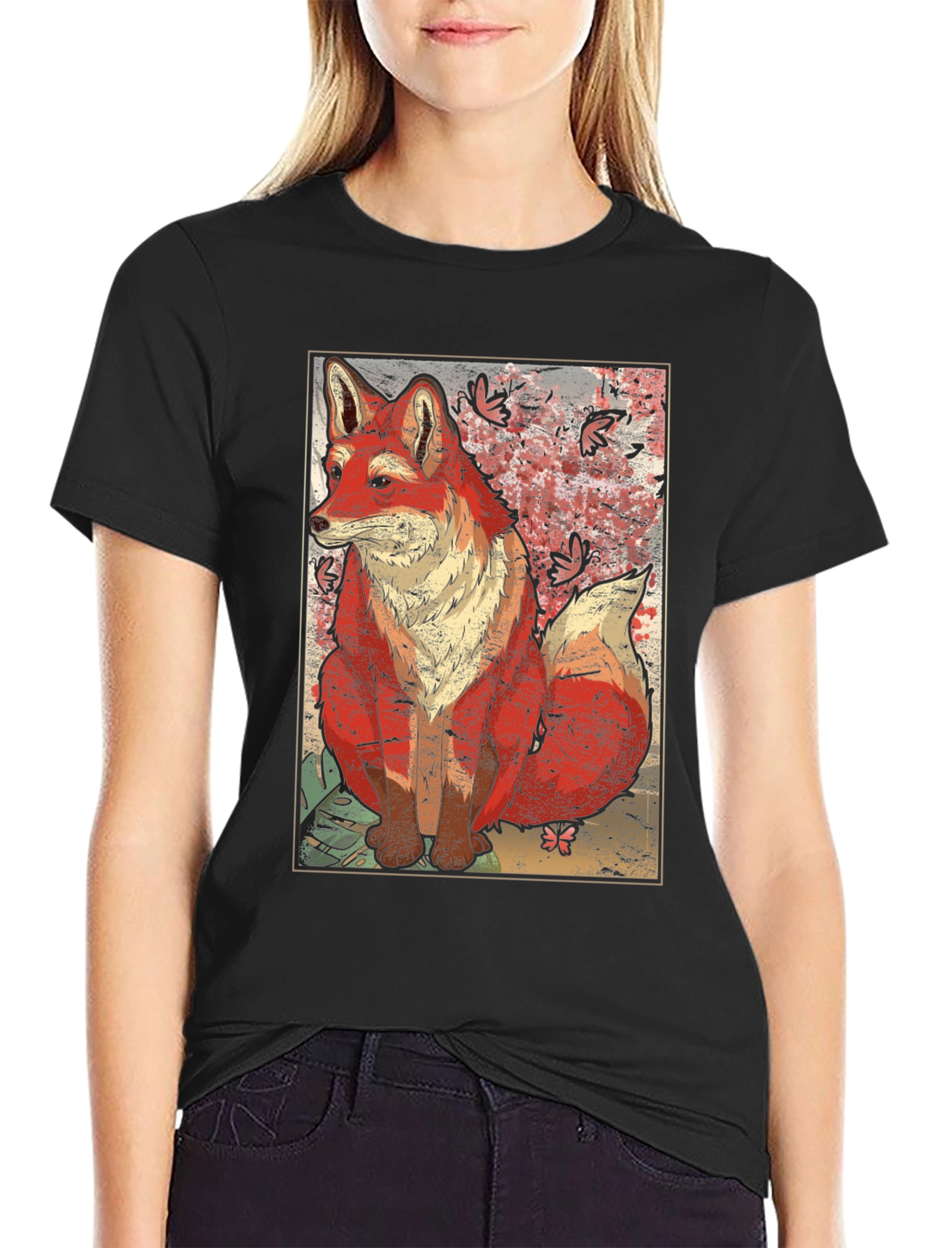 Black Artistic Fox Graphic T-Shirt - Unique Design view 2