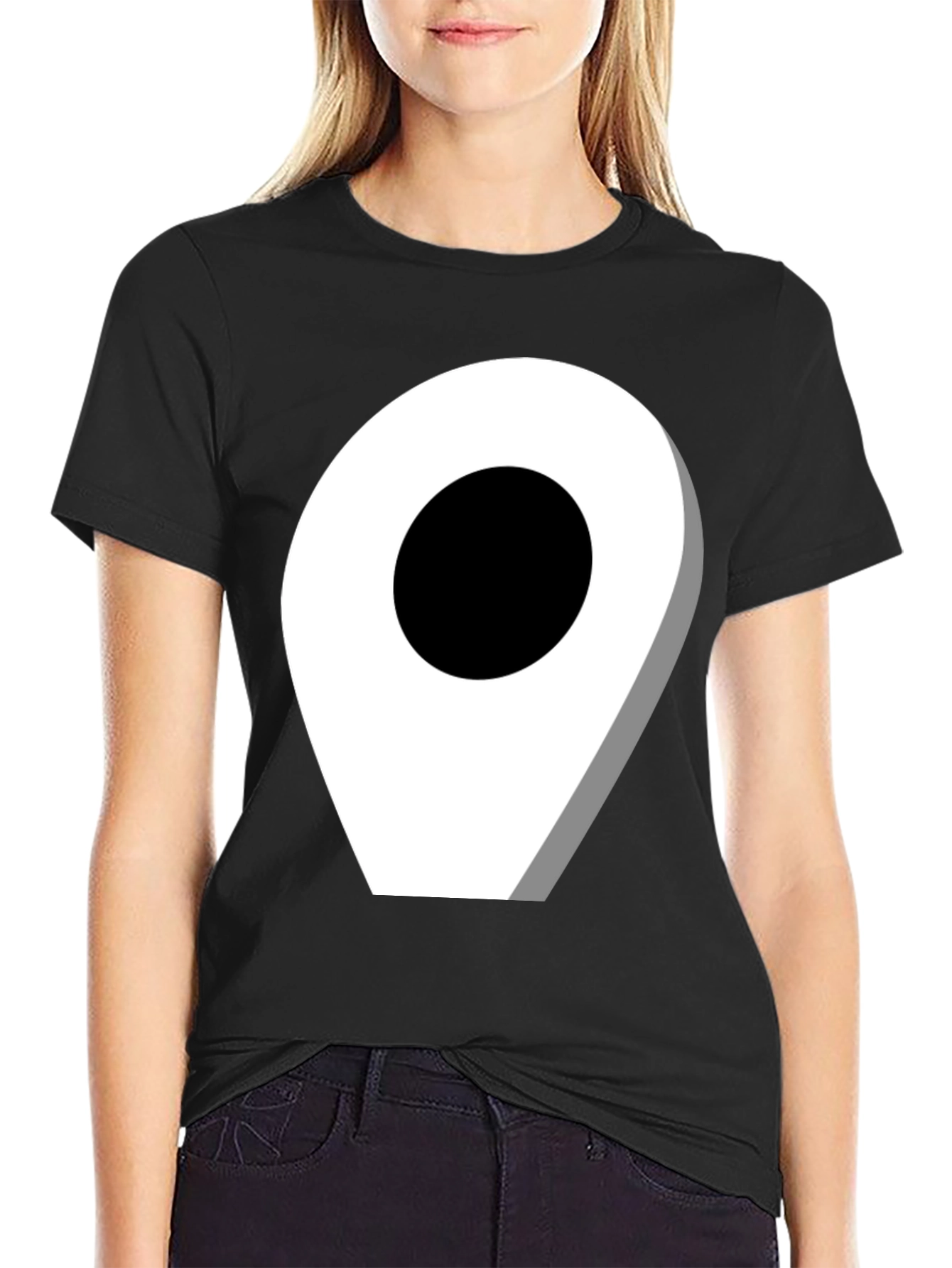 Black Location Pin Graphic Tee - Modern Black T-Shirt view 2