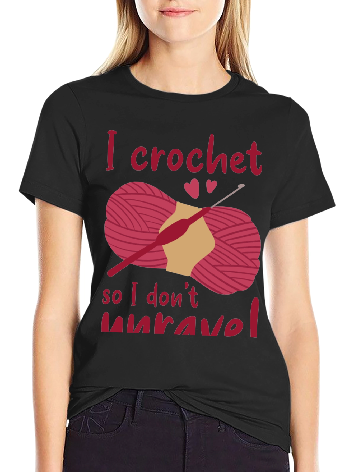 Black I Crochet So I Don't Unravel T-Shirt view 2