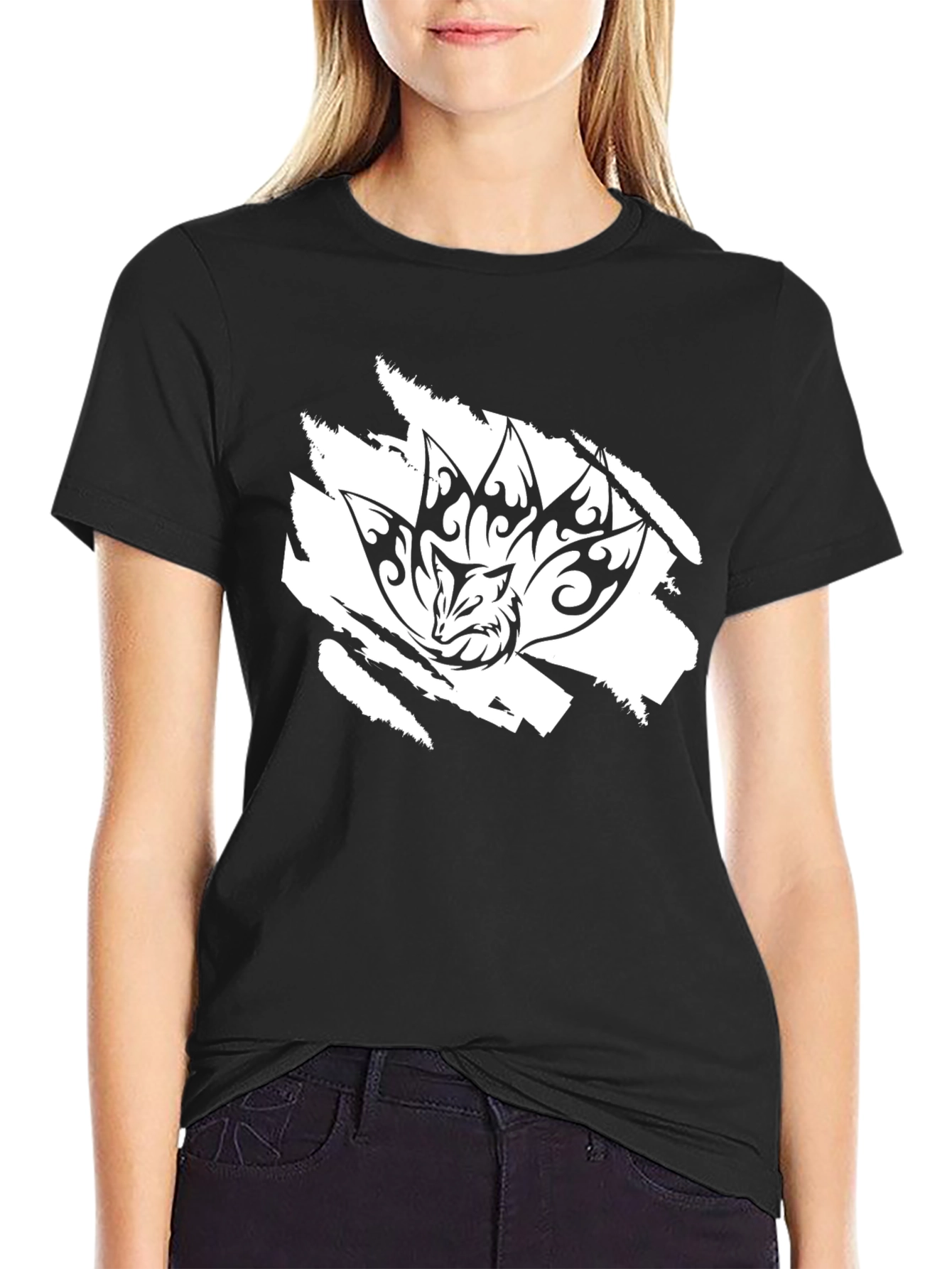 Black Nine-Tailed Fox Graphic Tee - Black view 2