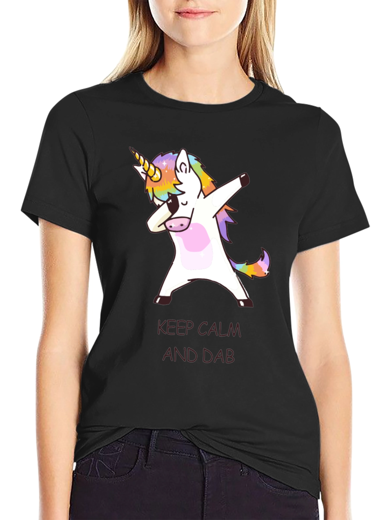 Black Keep Calm and Dab Unicorn T-Shirt  view 2