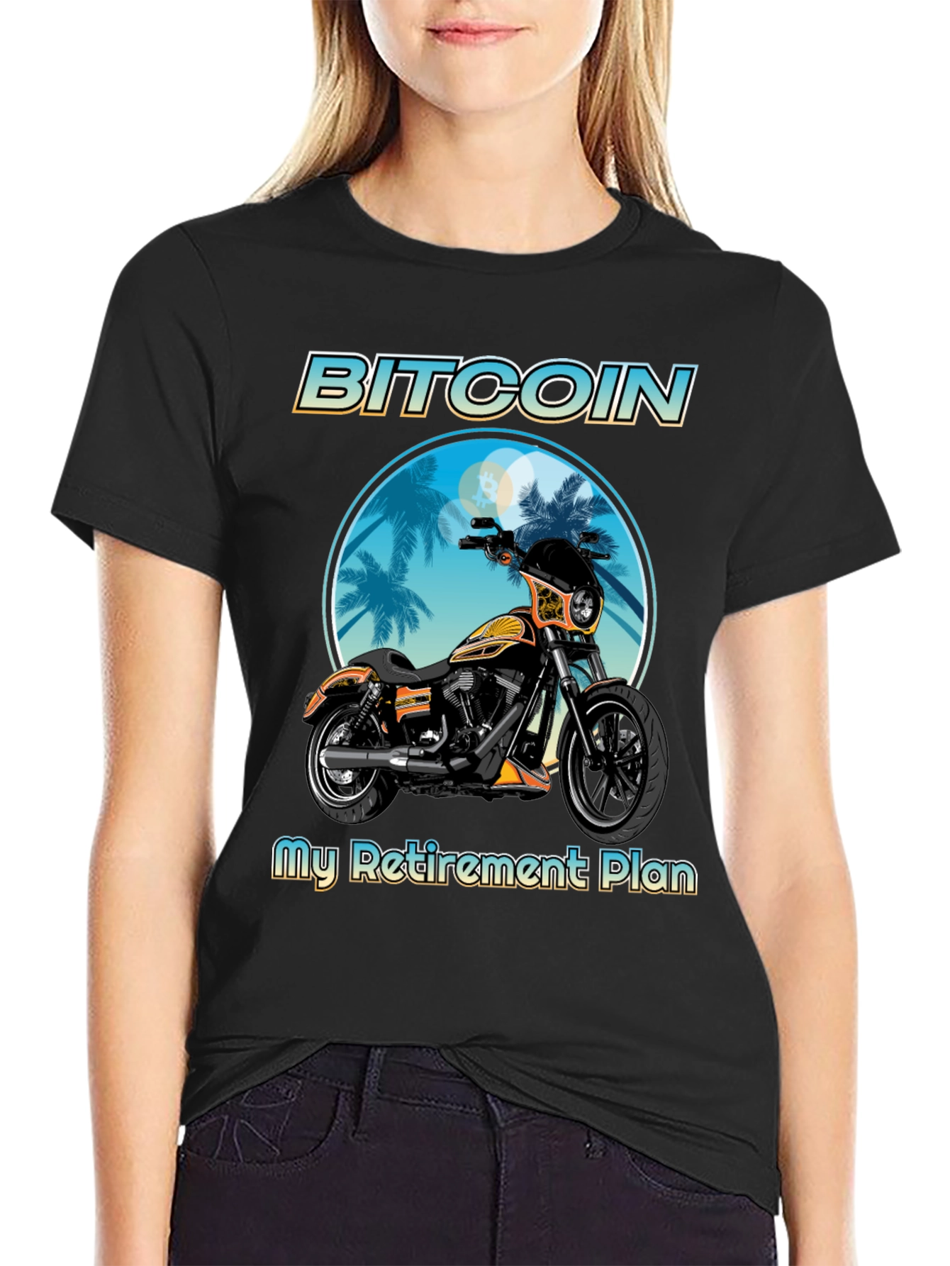Black Bitcoin Motorcycle Retirement Plan T-Shirt view 2