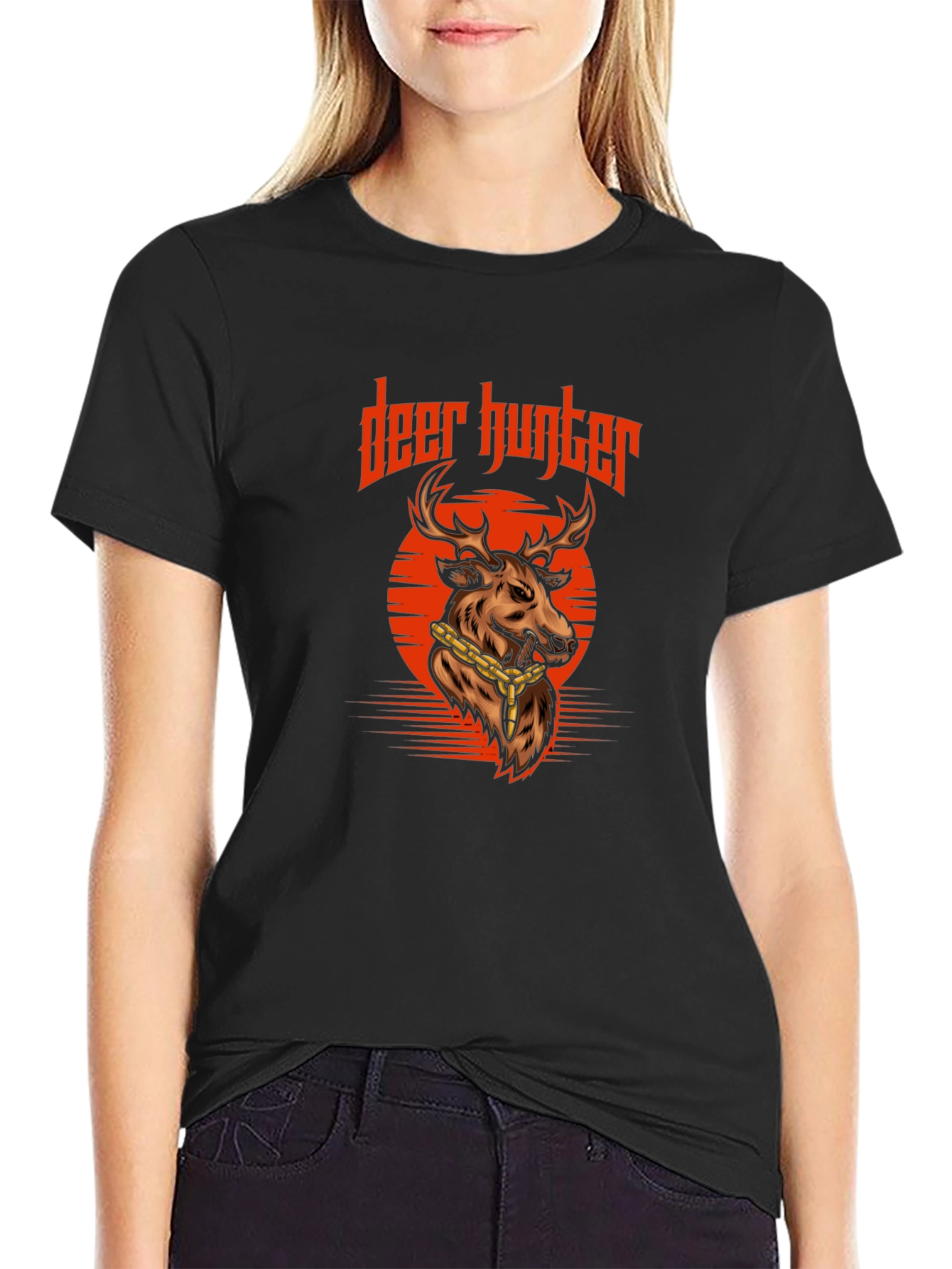 Black Deer Hunter Graphic Tee - Cool Animal Design Shirt view 2