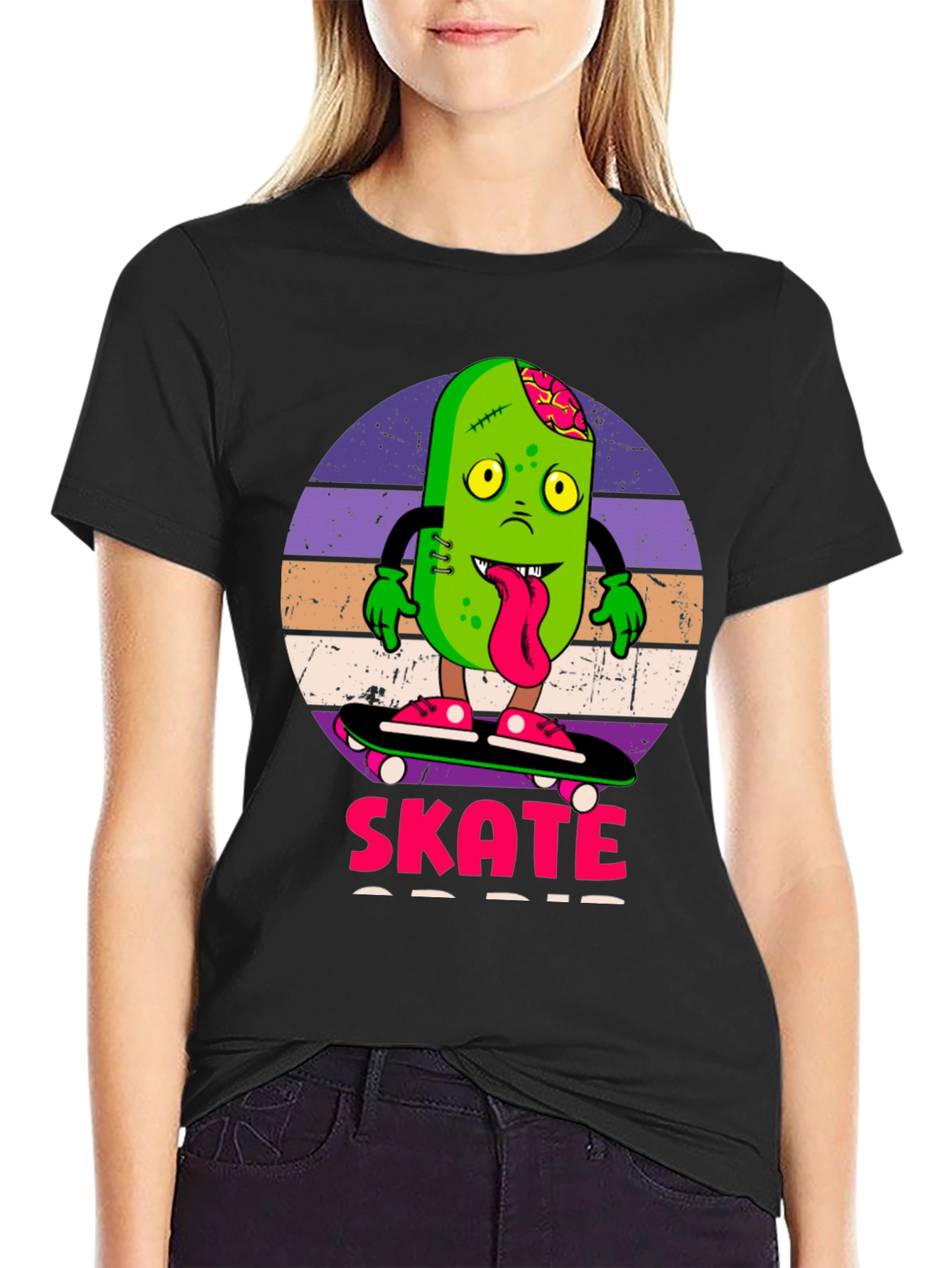 Black Zombie Pickle Skate T-Shirt view 2