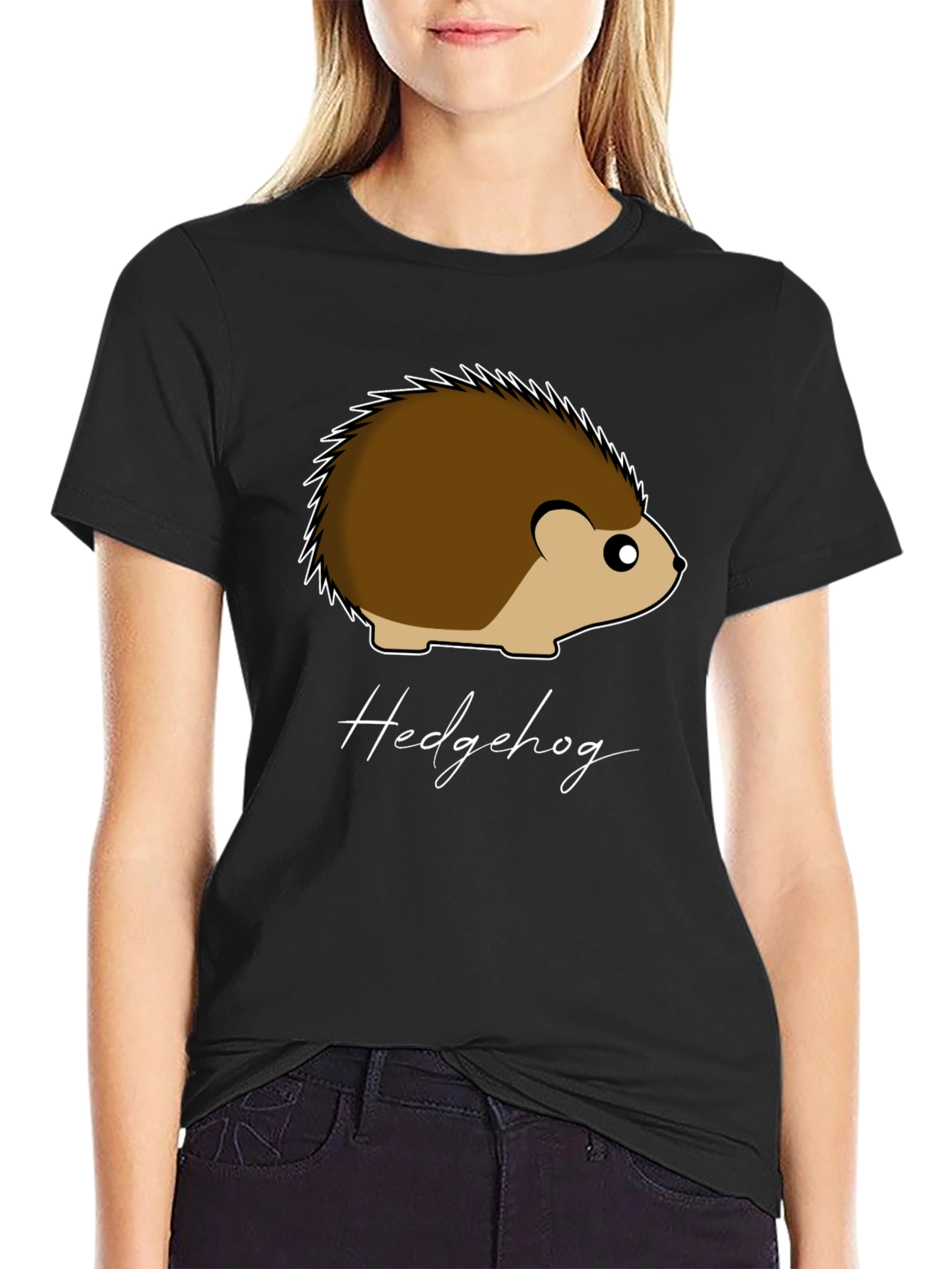 Black Hedgehog Graphic Tee - Soft Cotton Black T-Shirt view 2