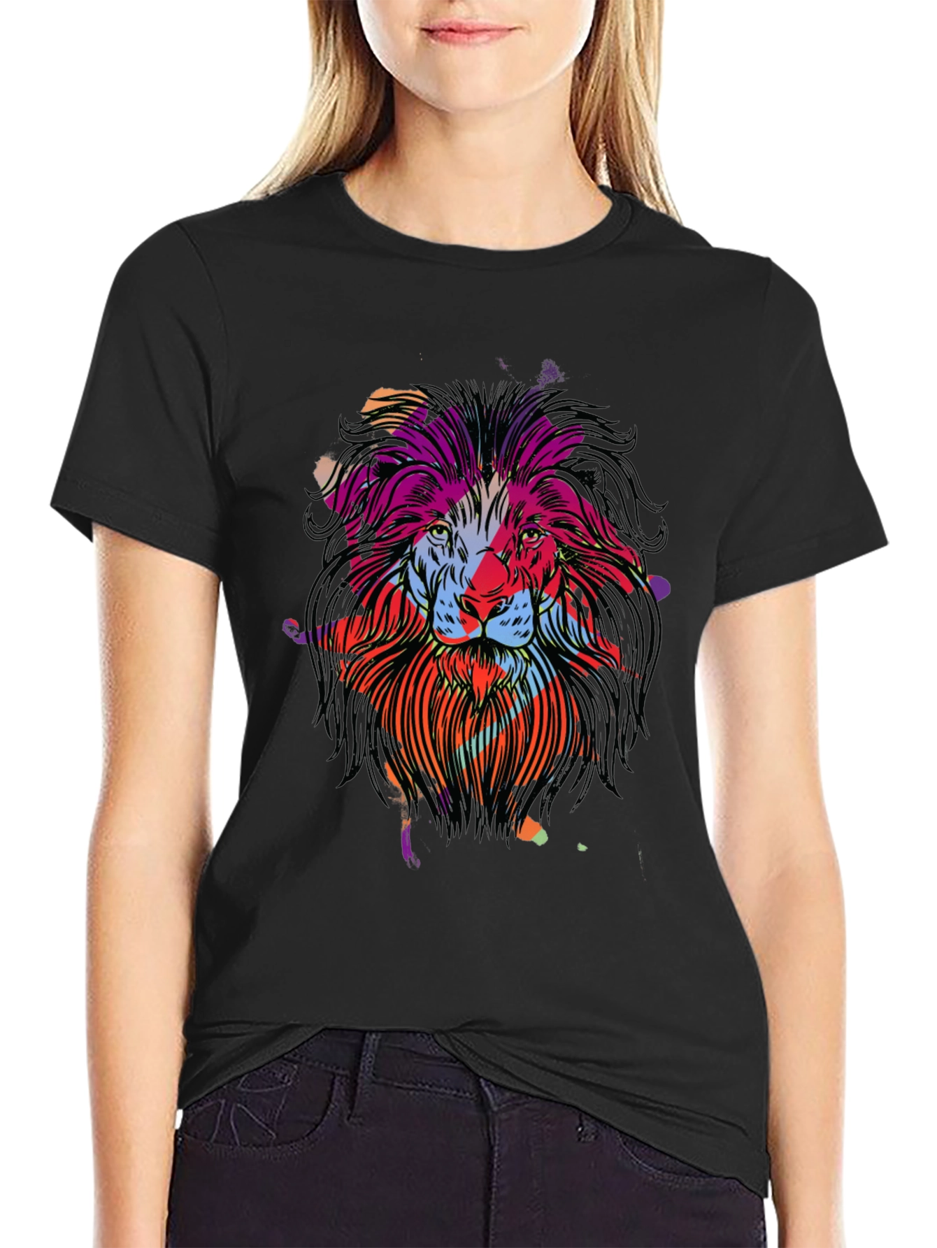Black Lion Graphic Black T-Shirt view 2