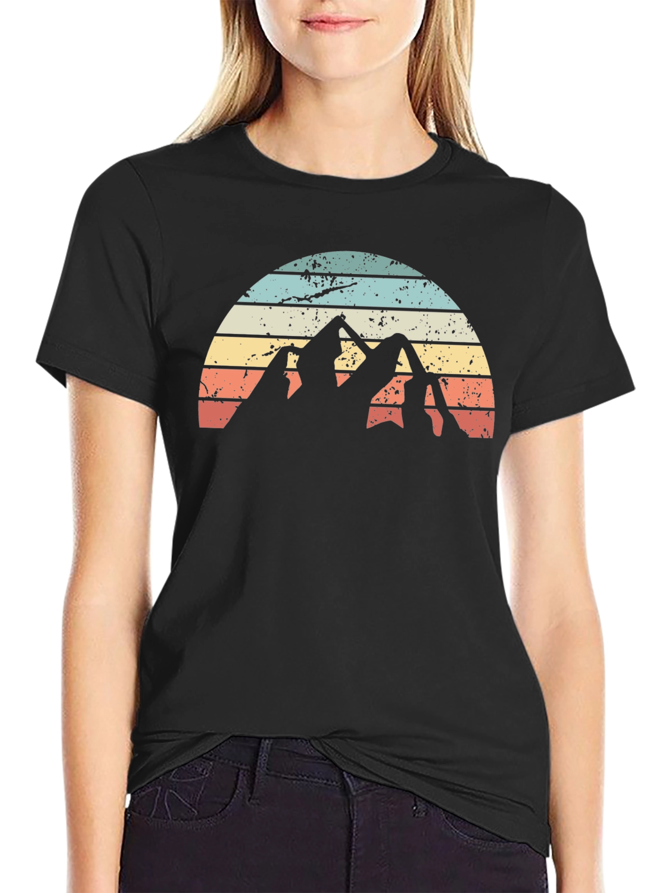 Black Vintage Mountain Sunset Graphic Tee - Black view 2