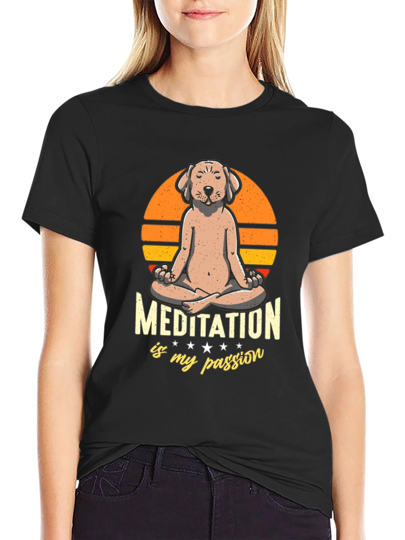 Black Meditating Dog T-Shirt - Find Your Zen view 2