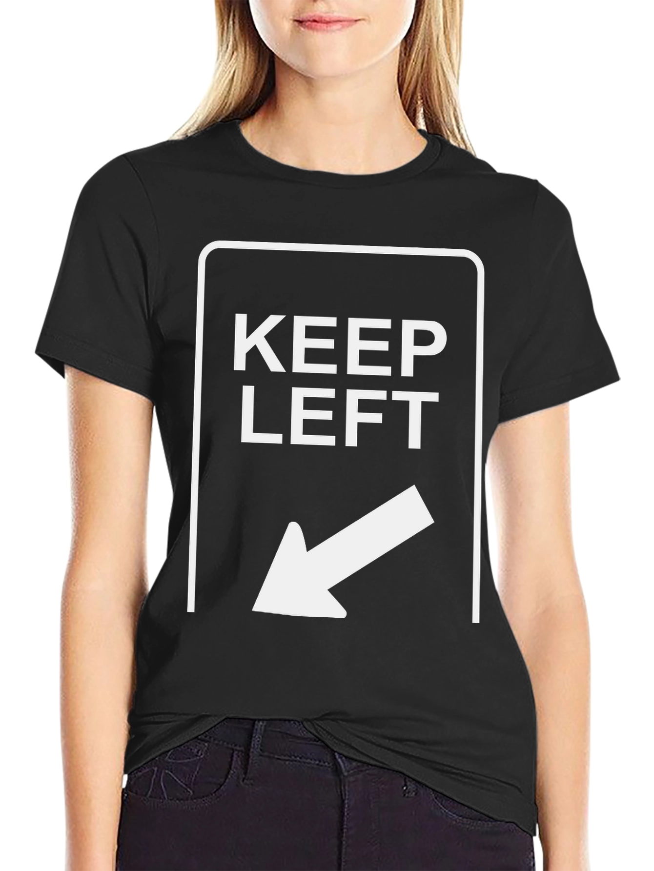 Black Keep Left Arrow Graphic T-Shirt - Directional Tee view 2