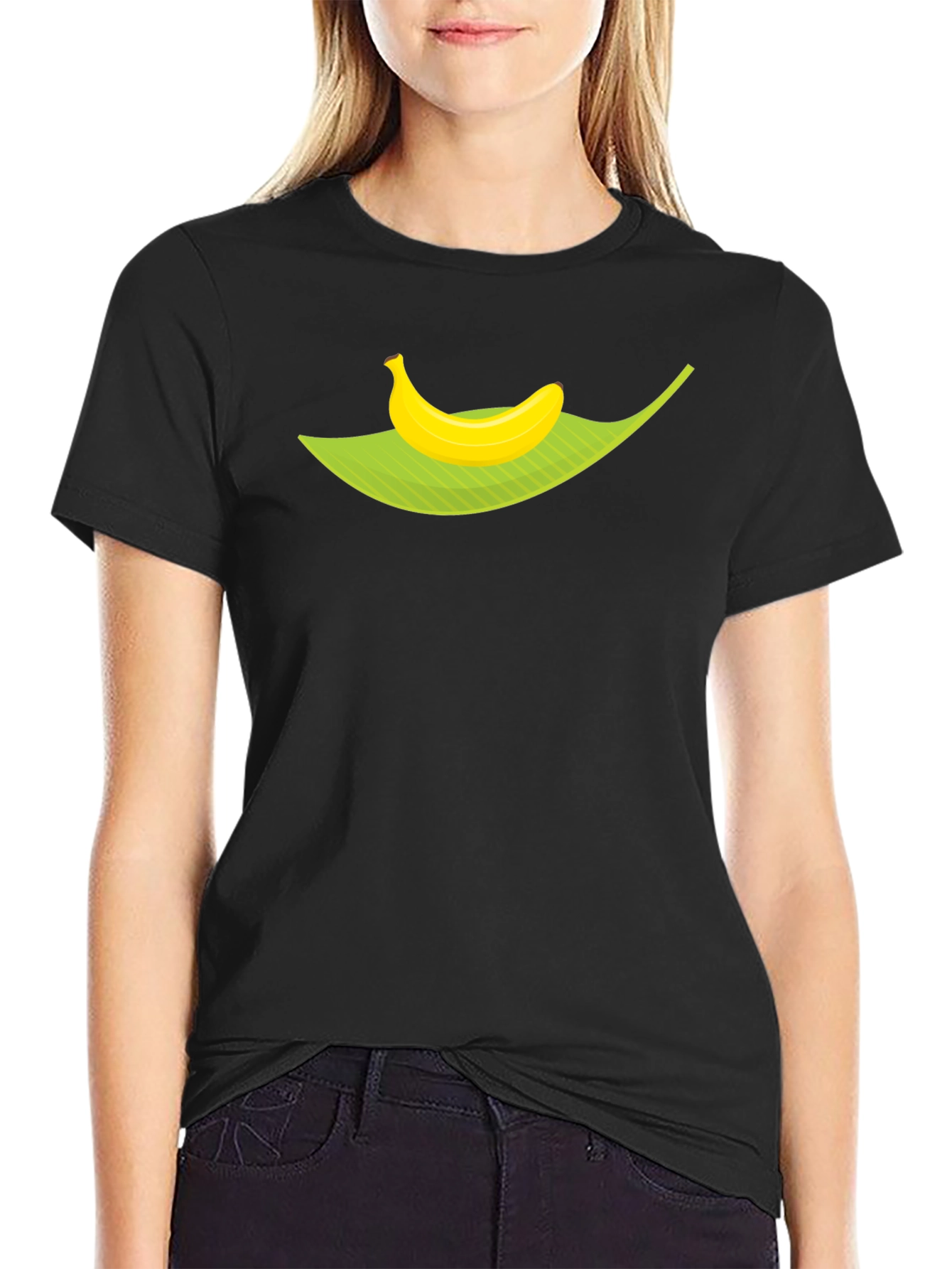 Black Banana Leaf Graphic Tee - Tropical Fruit Humor Shirt view 2