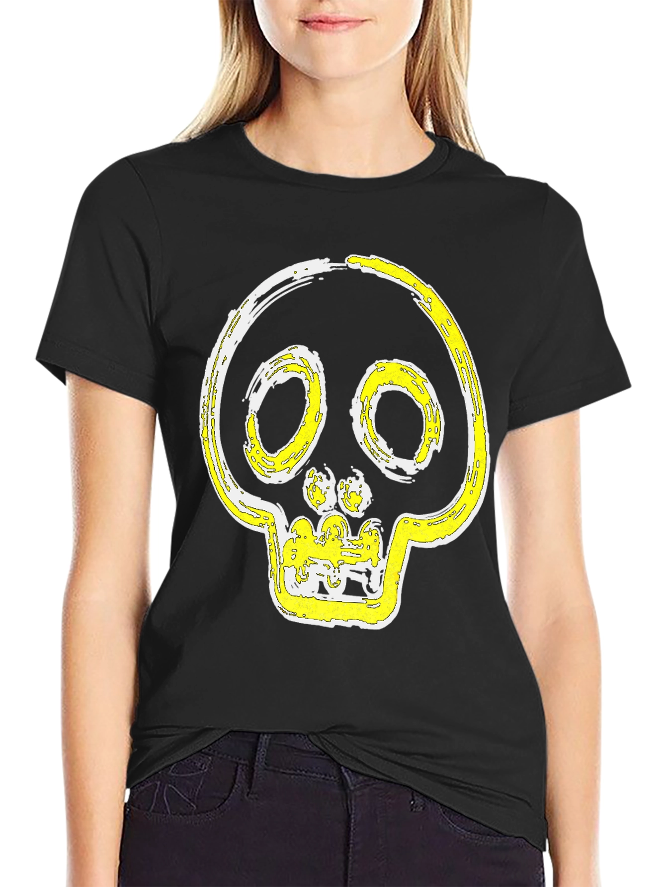 Black Skull Graphic Print T-Shirt - Modern Casual Tee view 2