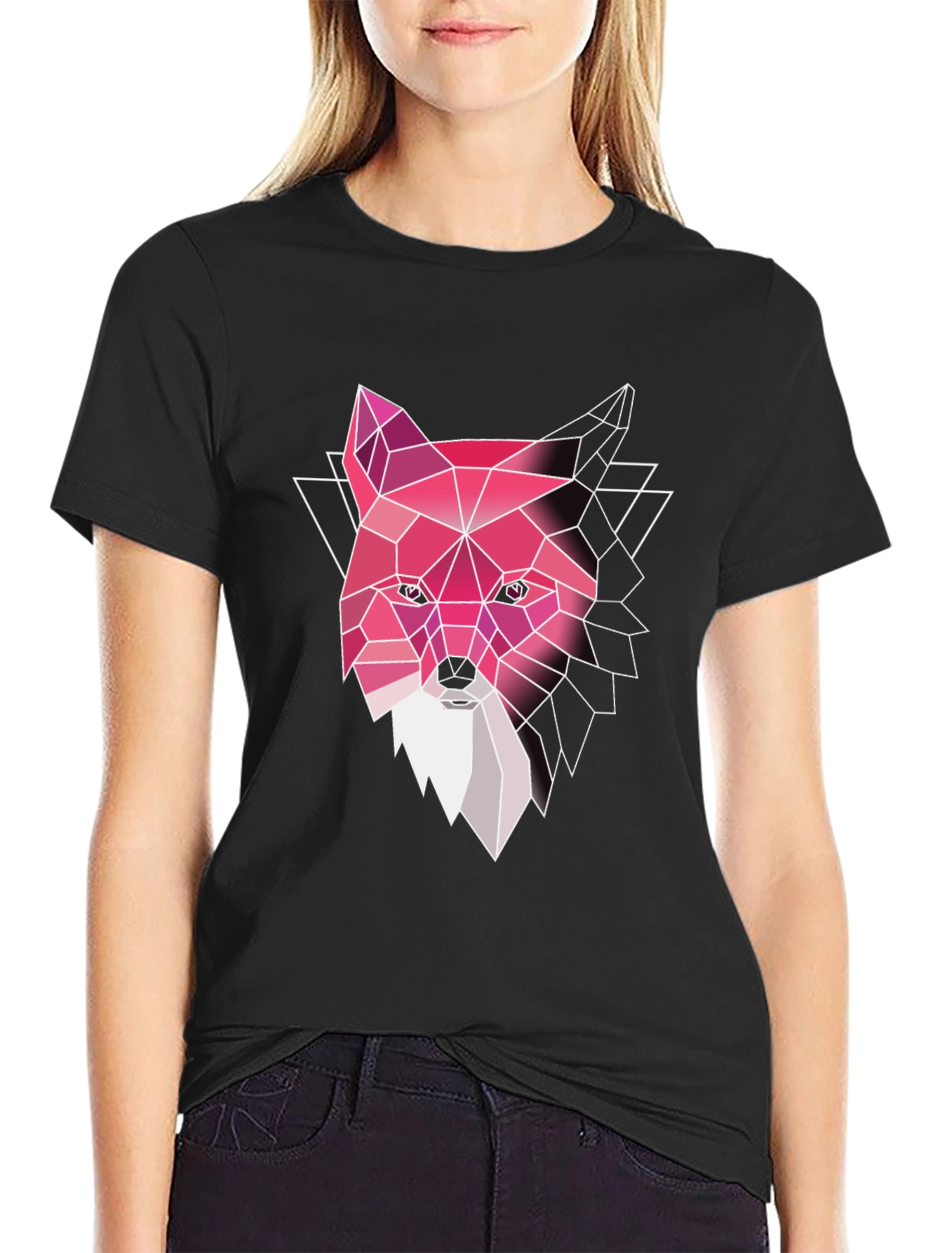 Black Geometric Fox T-Shirt - Modern Graphic Tee view 2