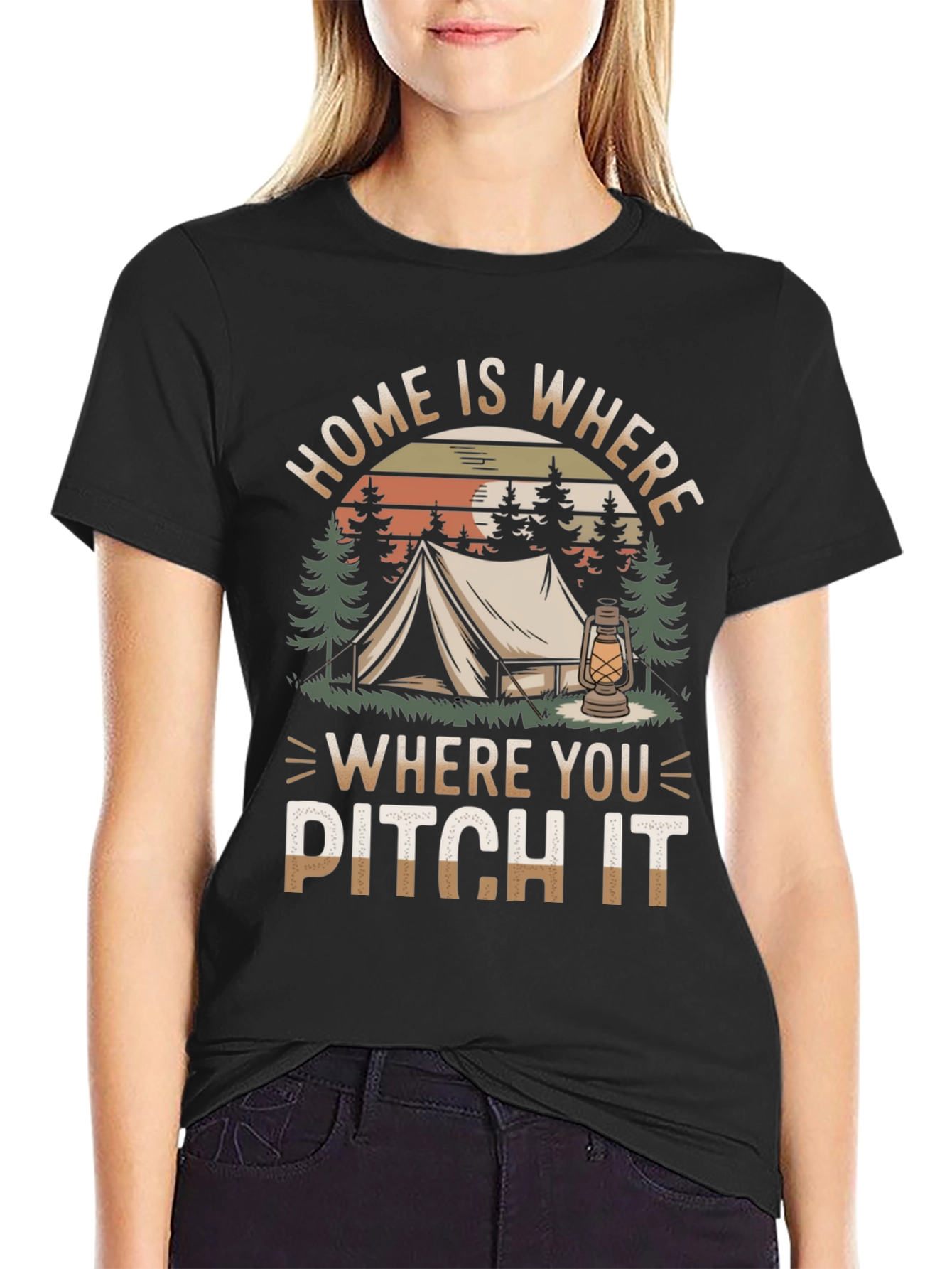Black Home Is Where You Pitch It Camping T-Shirt view 2