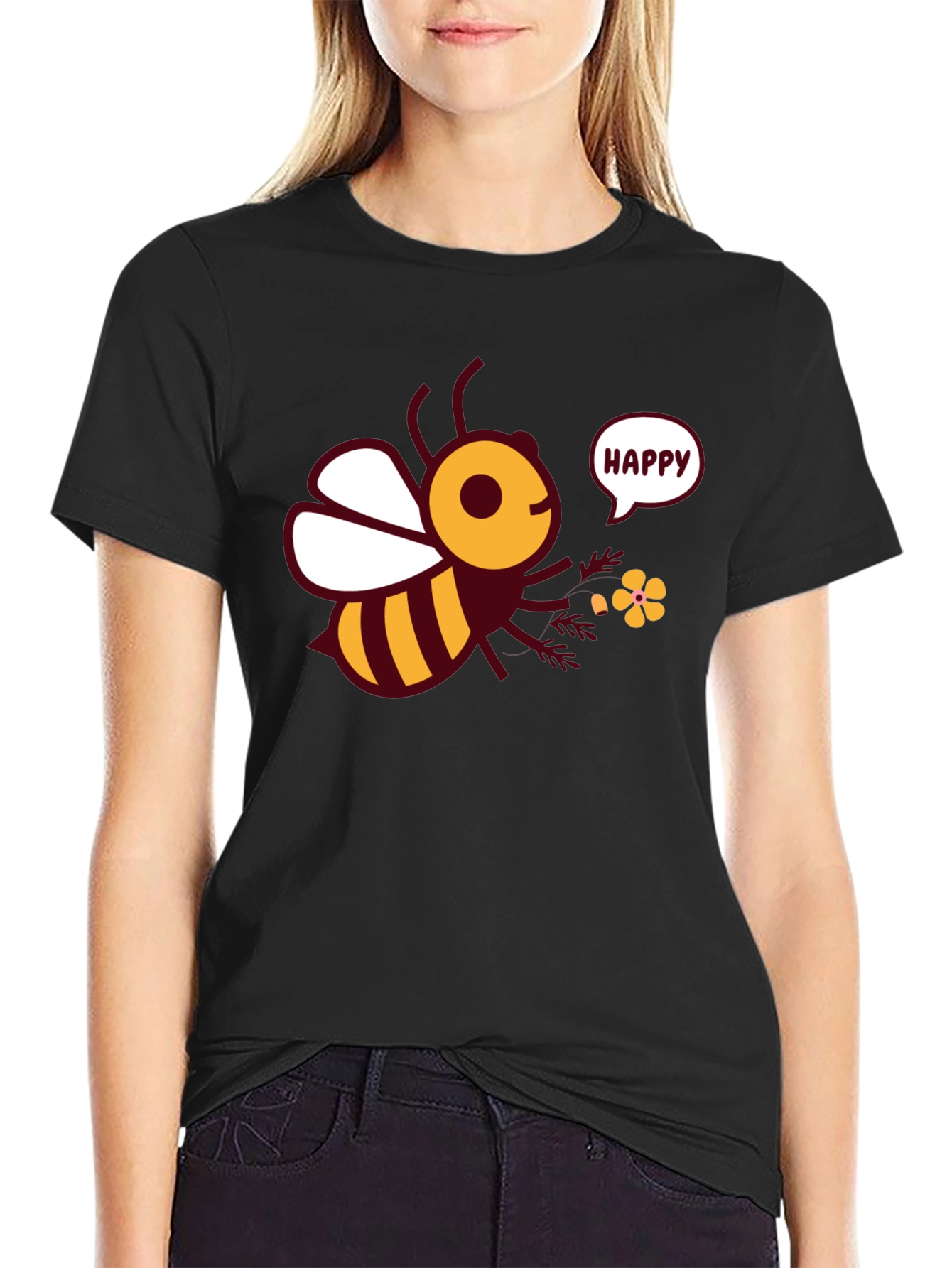 Black Happy Bee Graphic Tee - Men's Black T-Shirt view 2