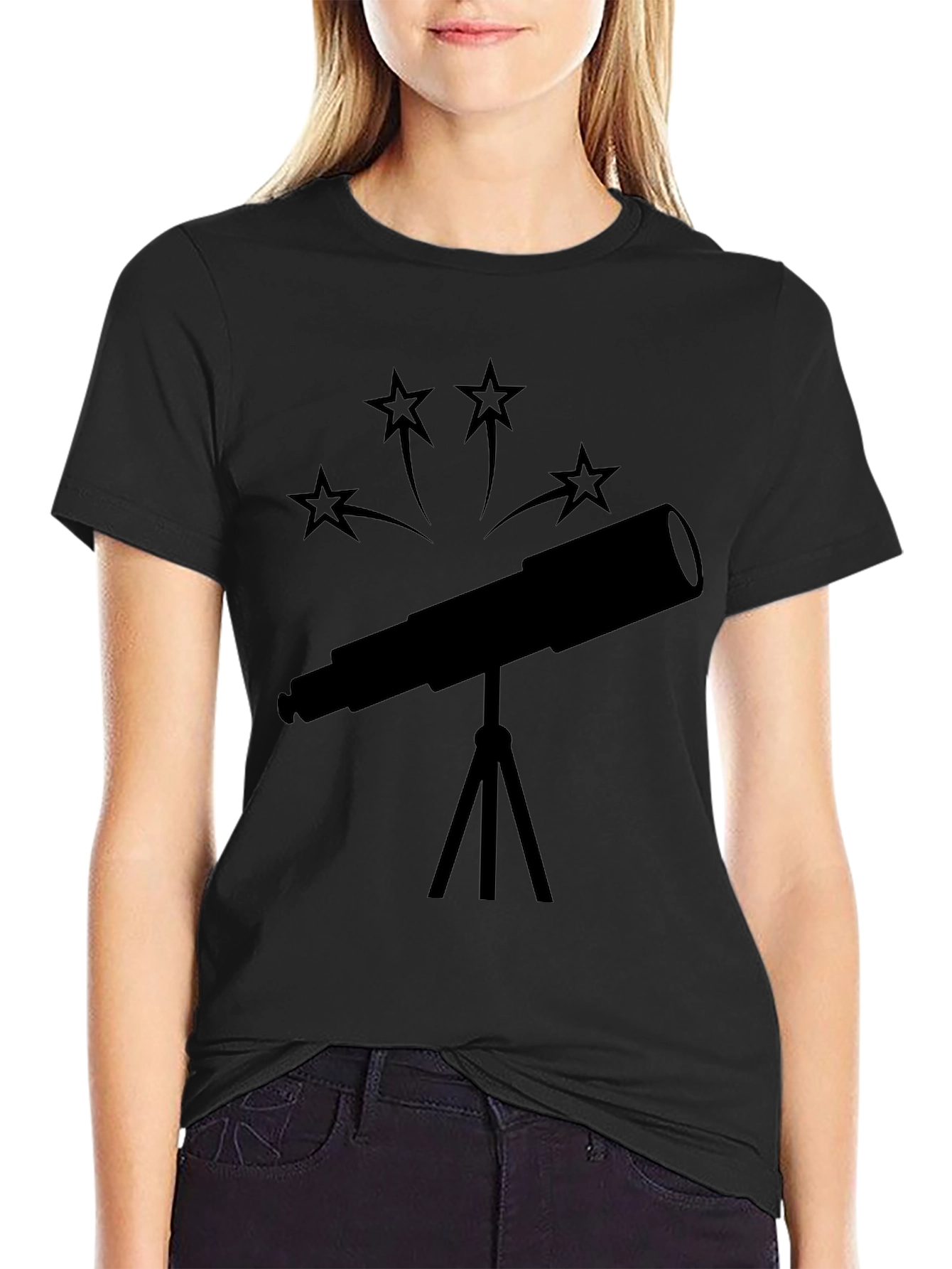Black Telescope Star Gazer Black T-Shirt view 2