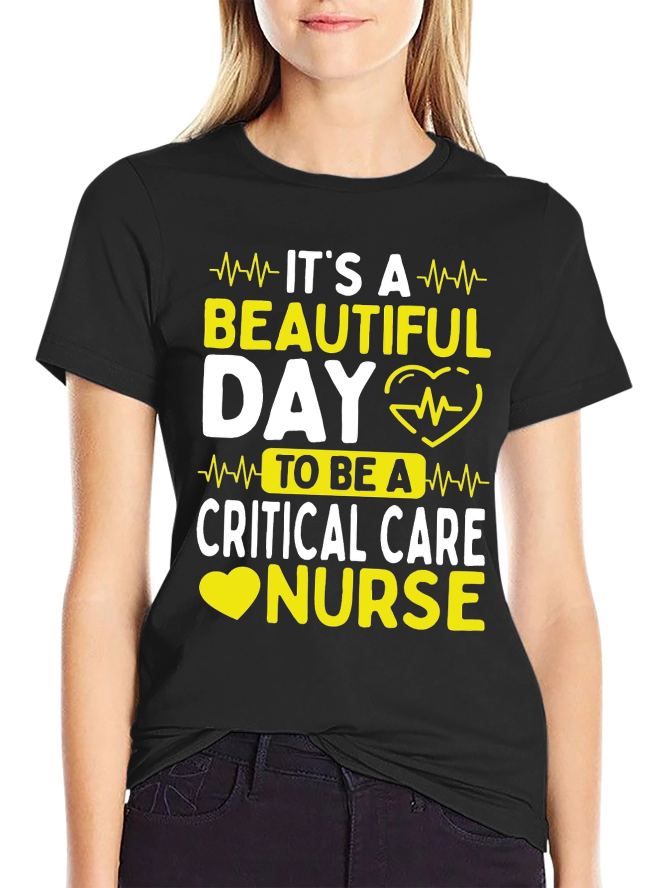 Black Critical Care Nurse T-Shirt - It's A Beautiful Day! view 2
