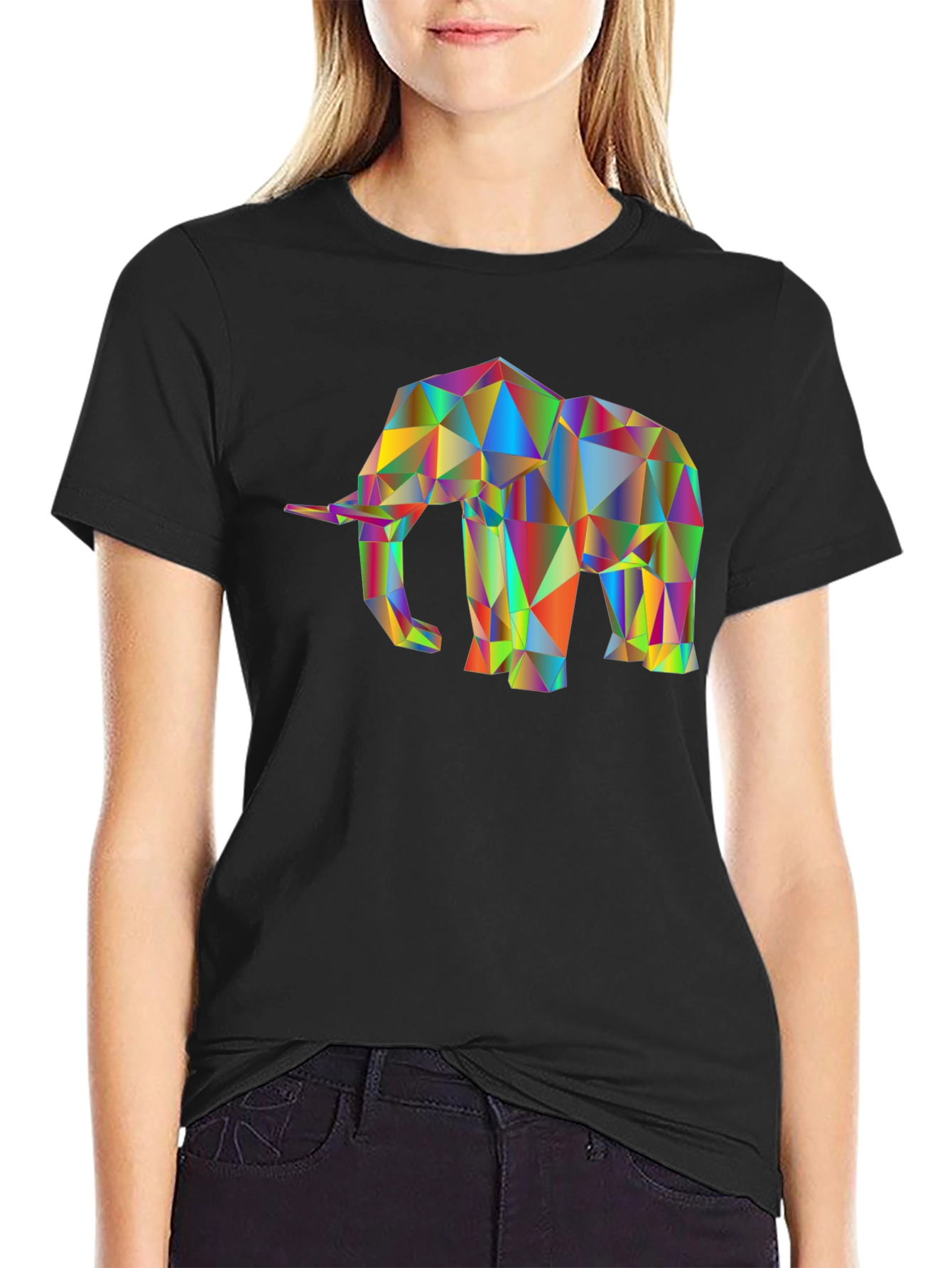 Black Geometric Elephant T-Shirt - Modern Art Tee view 2