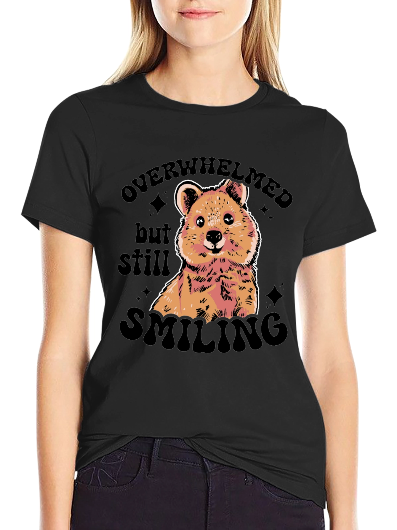 Black Overwhelmed But Still Smiling Graphic Tee view 2