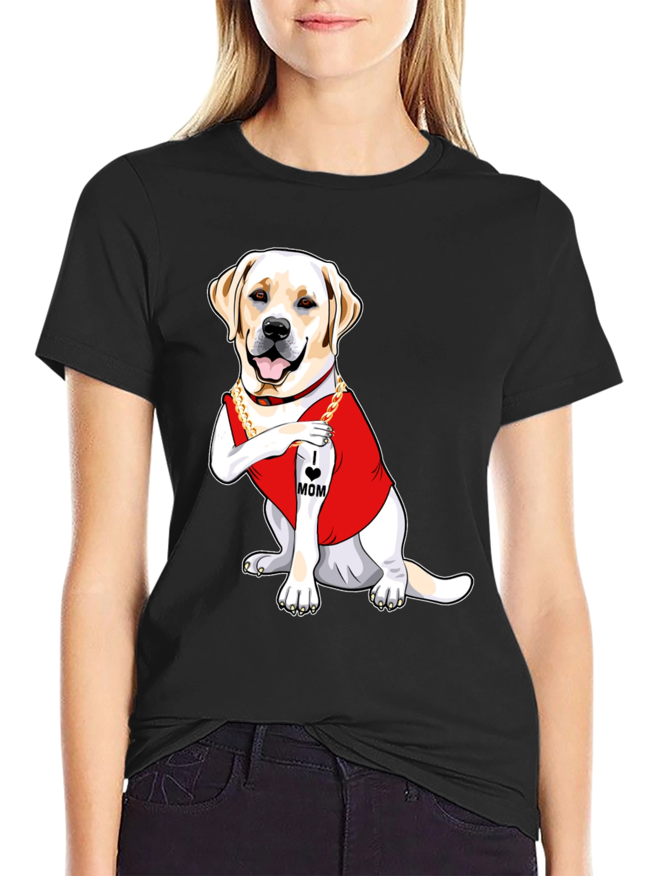 Black I Heart Mom Dog T-Shirt - Cute Labrador Graphic Tee view 2