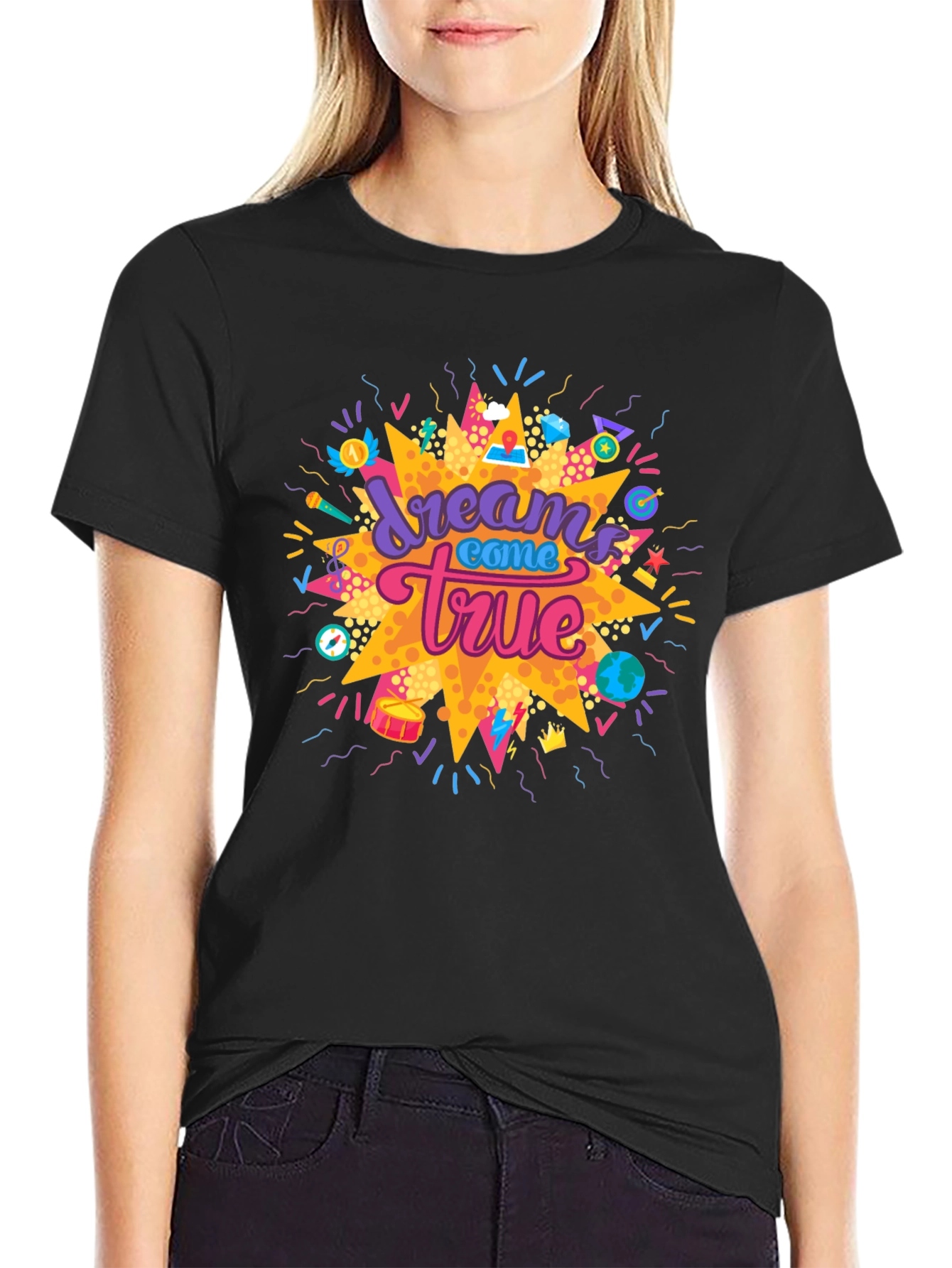 Black Dreams Come True Graphic Tee - Trendy Black T-Shirt view 2