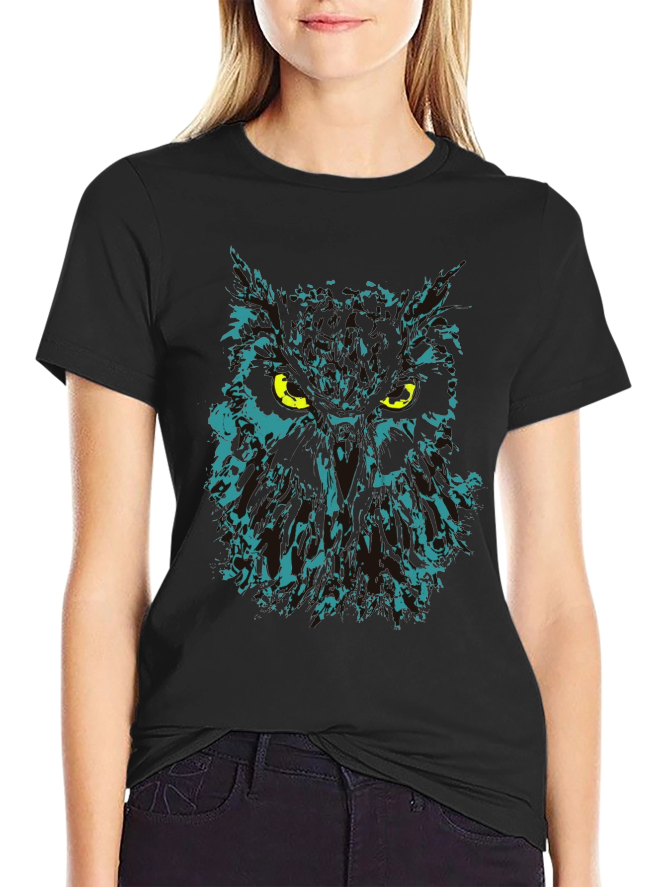 Black Owl Graphic Print Black T-Shirt view 2