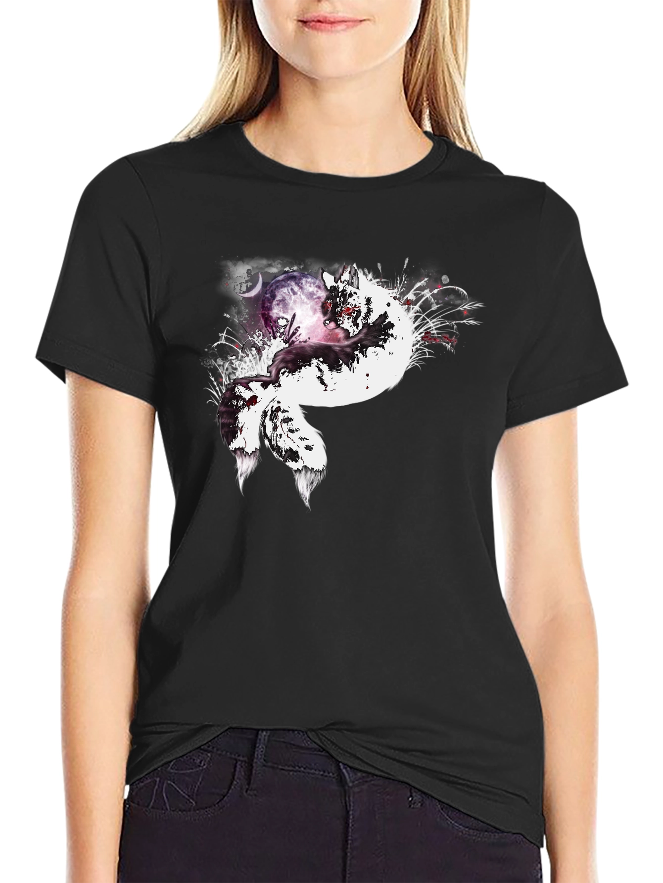 Black Fox Moon Graphic Tee - Unisex Black T-Shirt view 2