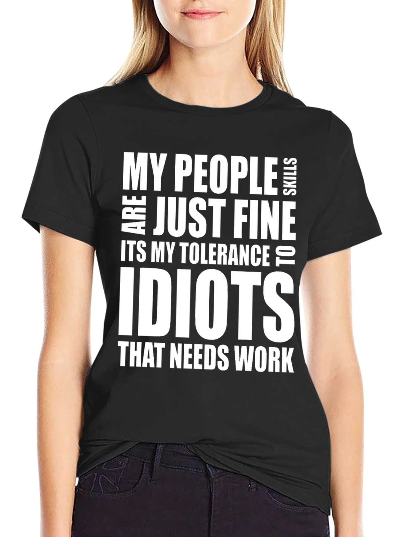 Black Funny "Idiots" Tolerance Sarcastic Graphic T-Shirt view 2
