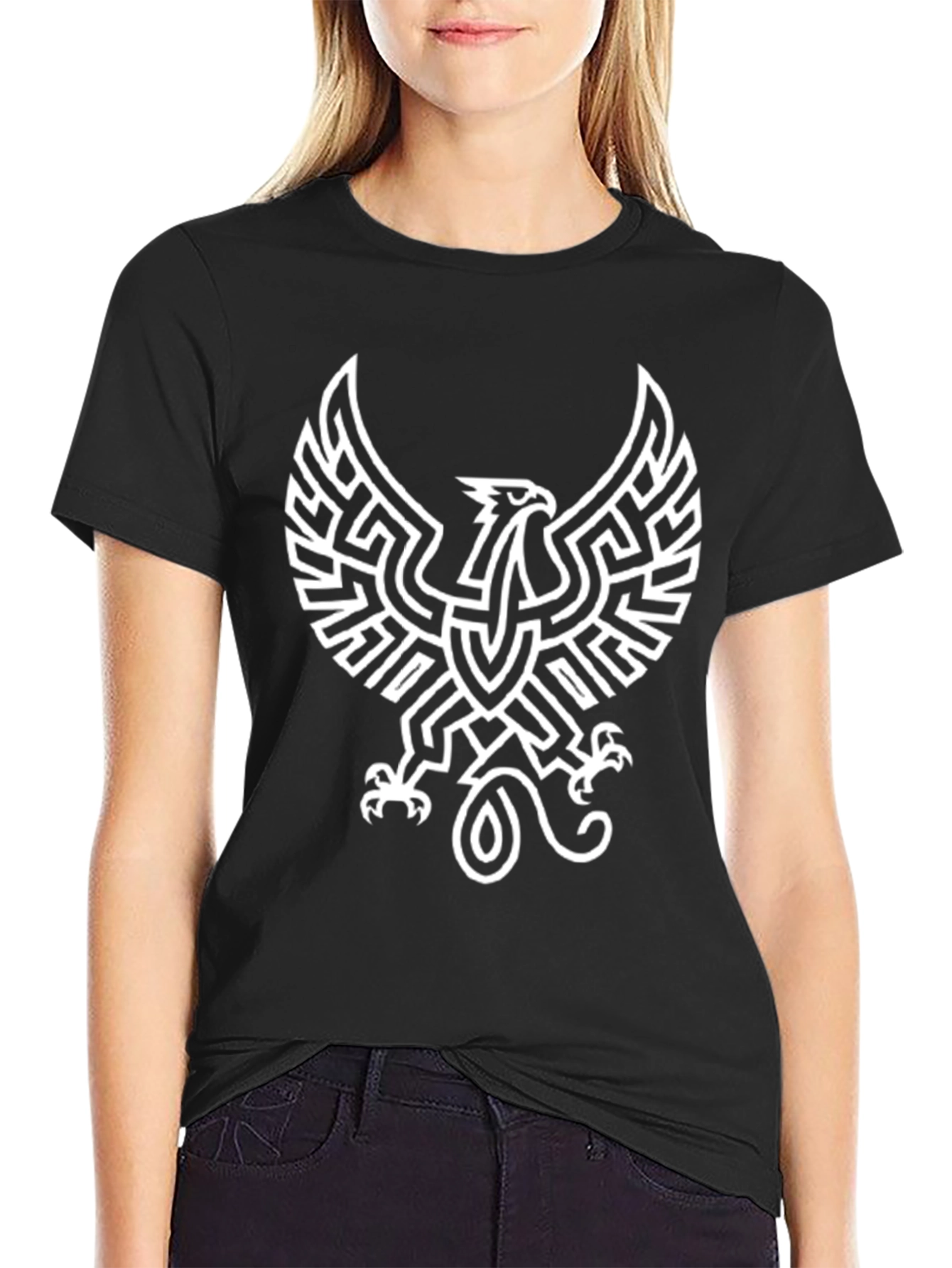 Black Black T-Shirt with Phoenix Graphic Design view 2