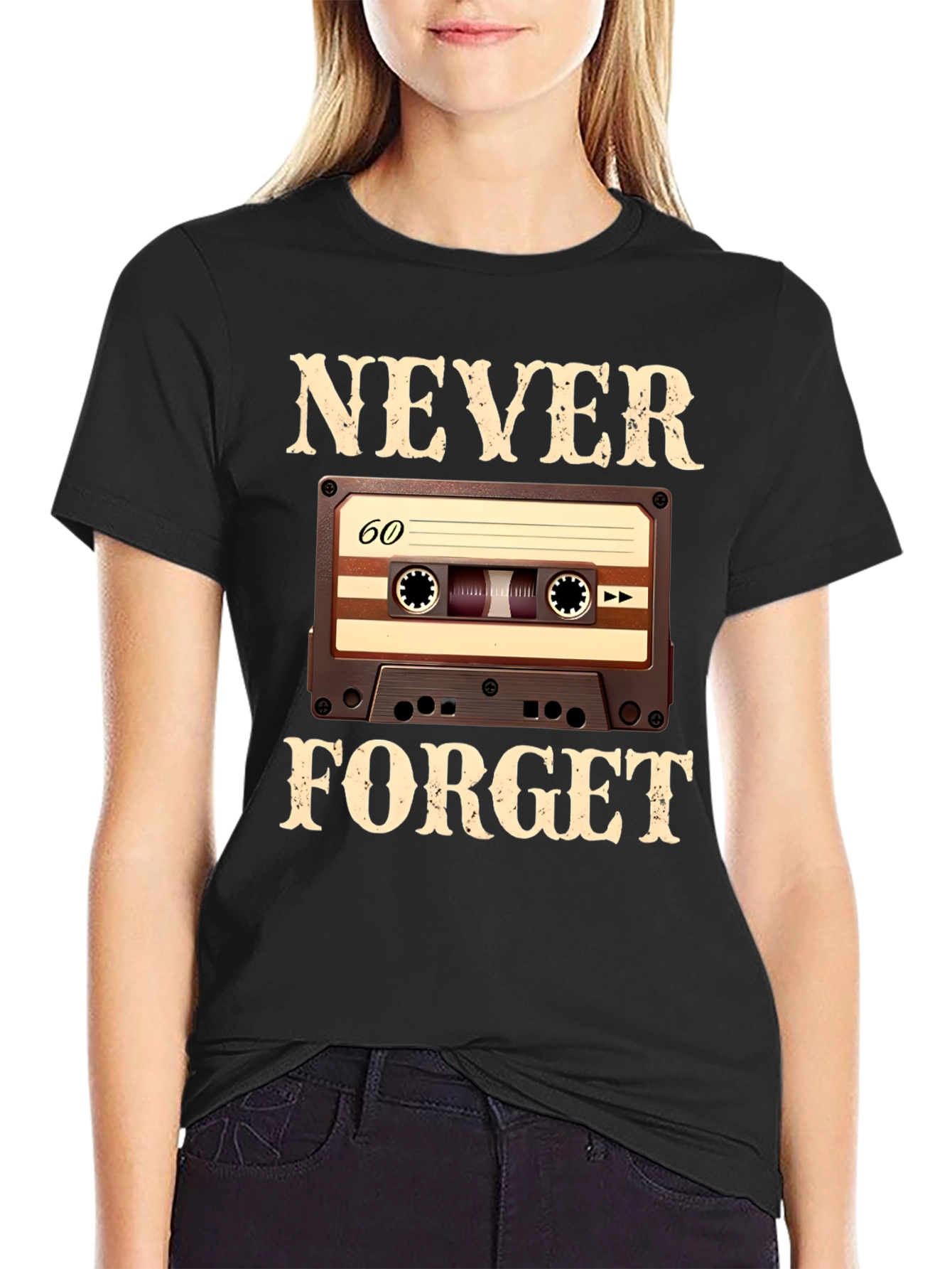 Black Never Forget Cassette Tape T-Shirt view 2