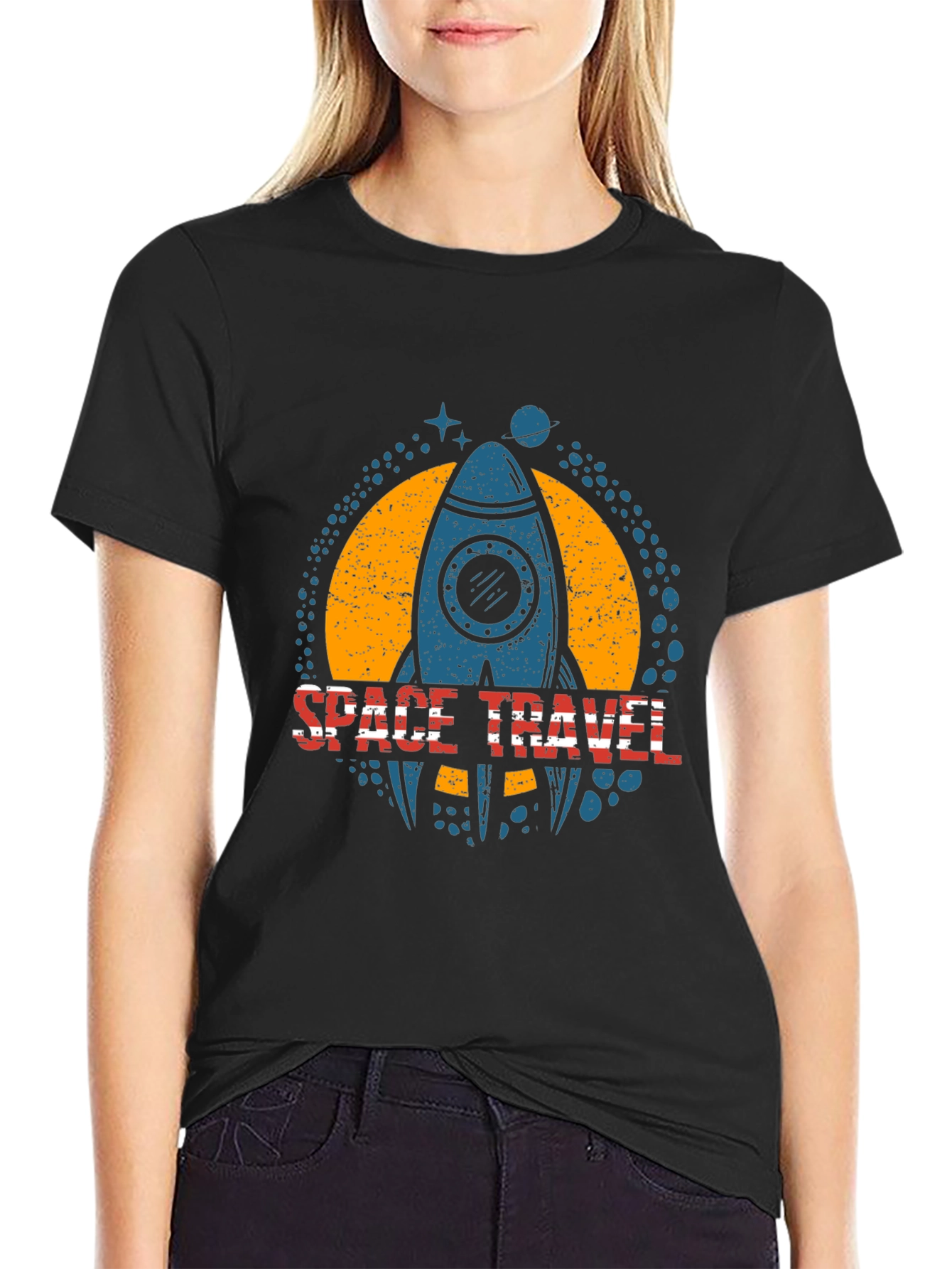Black Space Travel Graphic T-Shirt view 2