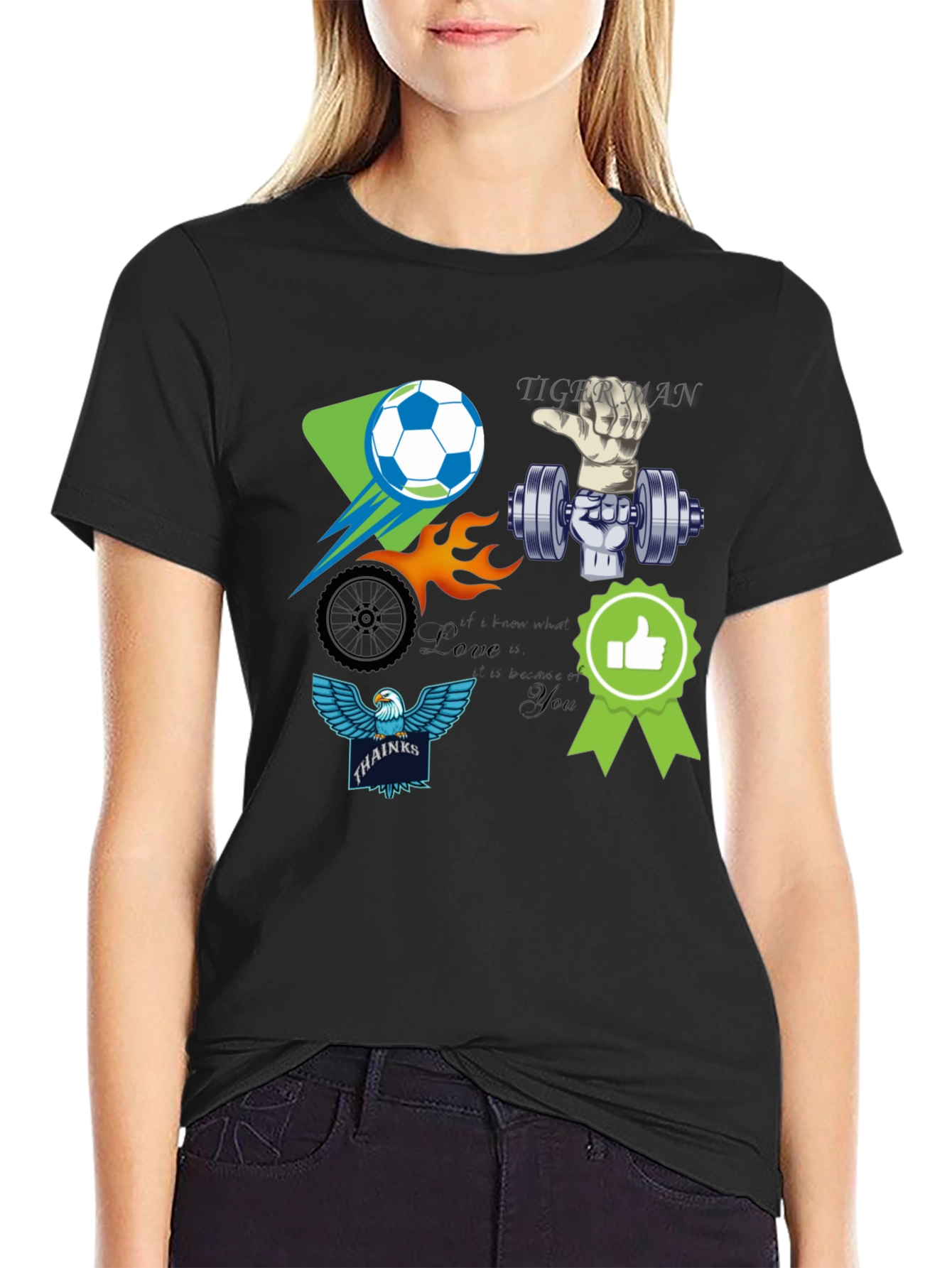 Black Unique Graphic T-Shirt - Soccer, Gym, Eagle Design view 2