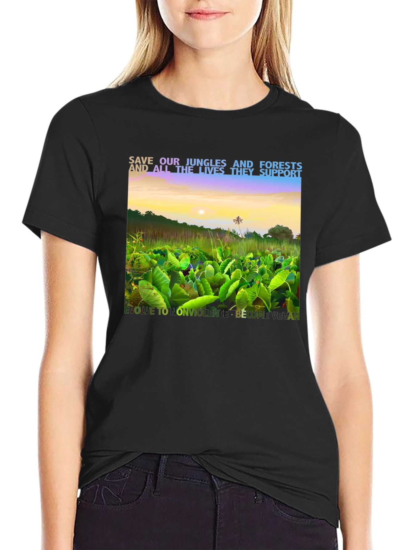 Black Save Our Jungles & Forests Vegan T-Shirt view 2