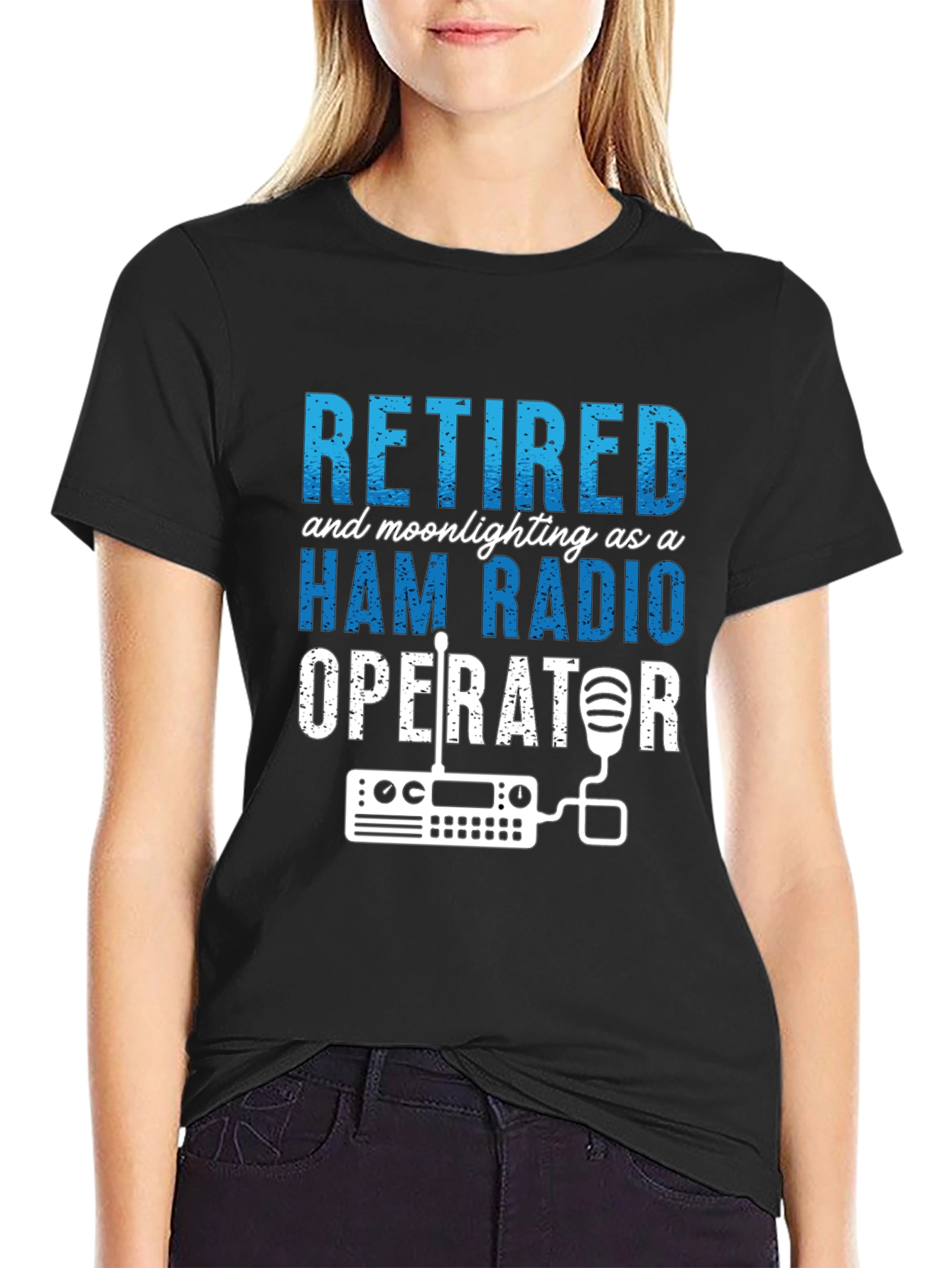 Black Retired Ham Radio Operator T-Shirt view 2