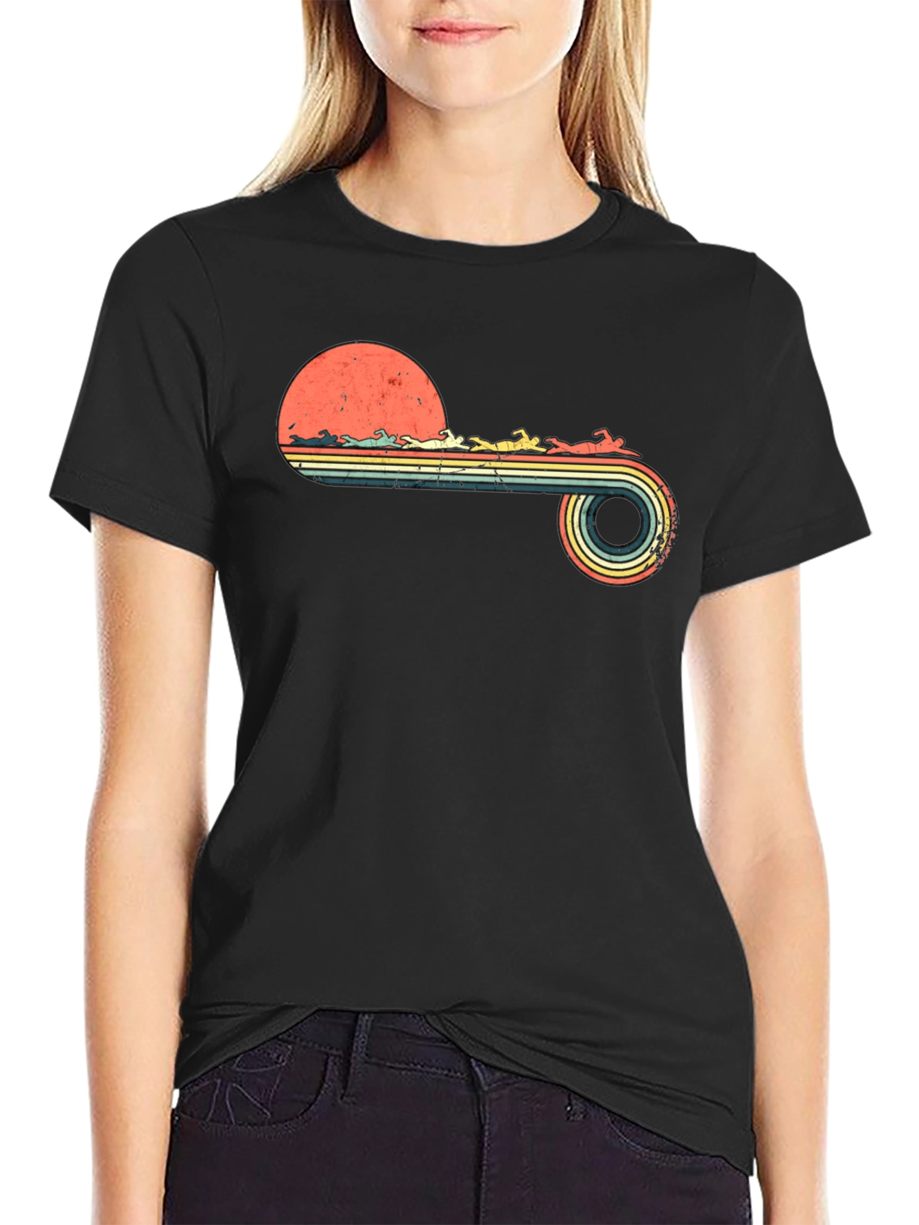 Black Retro Swimmer T-Shirt - Vintage Style Tee view 2