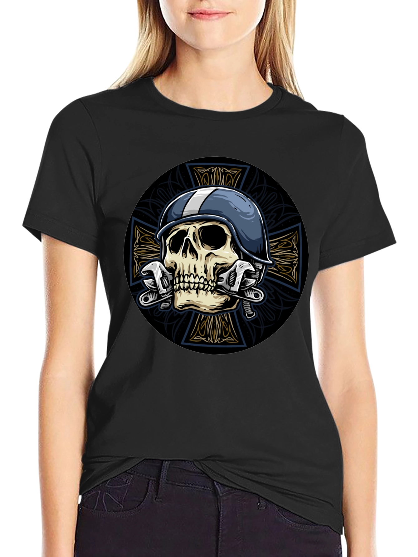 Black Skull & Wrench Graphic Tee view 2