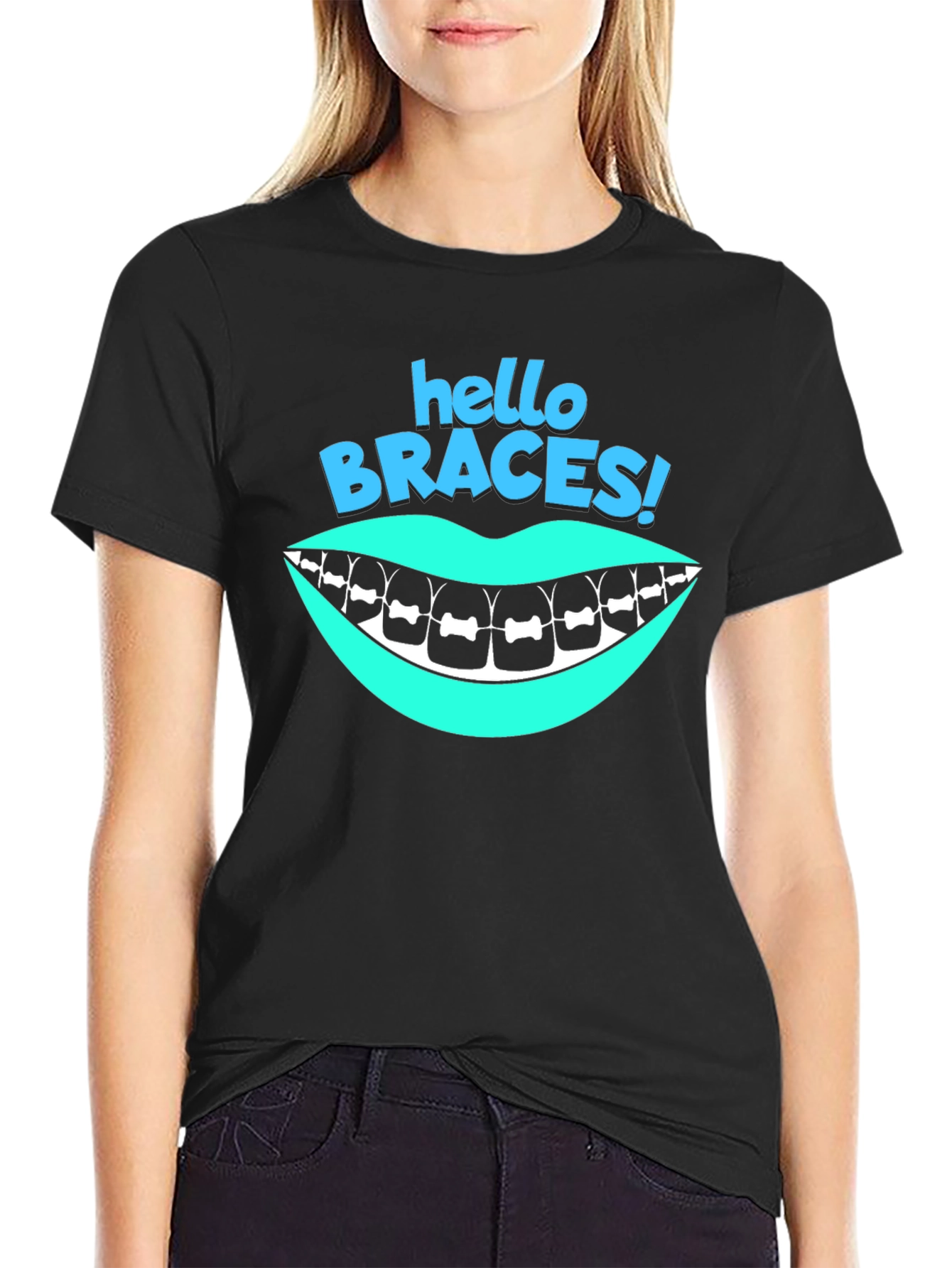 Black Hello Braces! Graphic T-Shirt - Black view 2