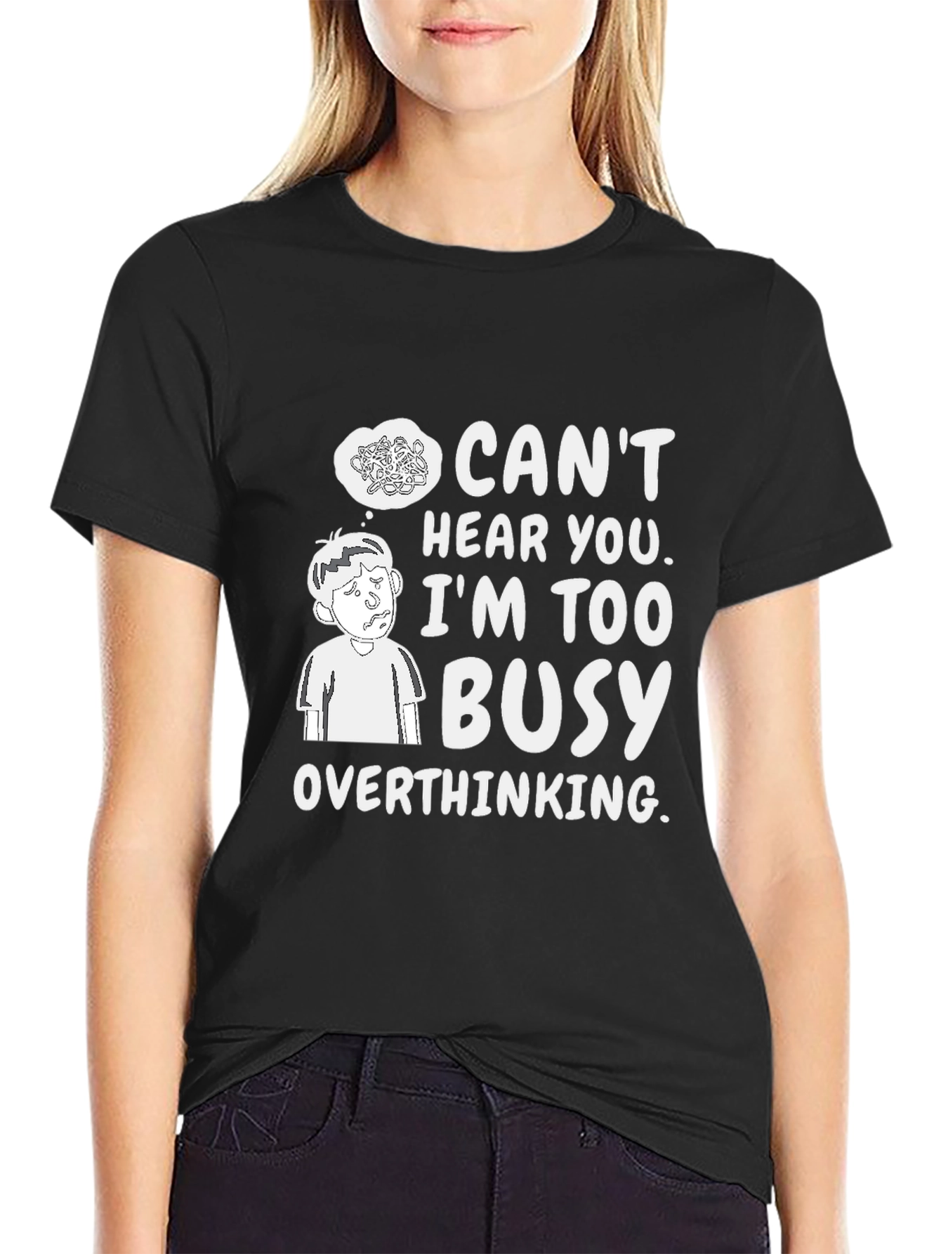 Black Overthinking Graphic Tee - Can't Hear You Busy T-Shirt view 2