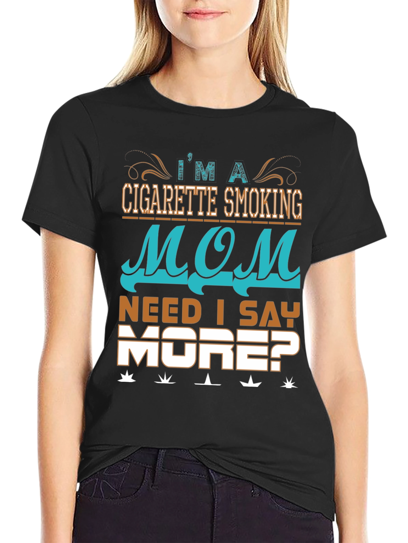 Black Cigarette Smoking Mom Graphic T-Shirt view 2