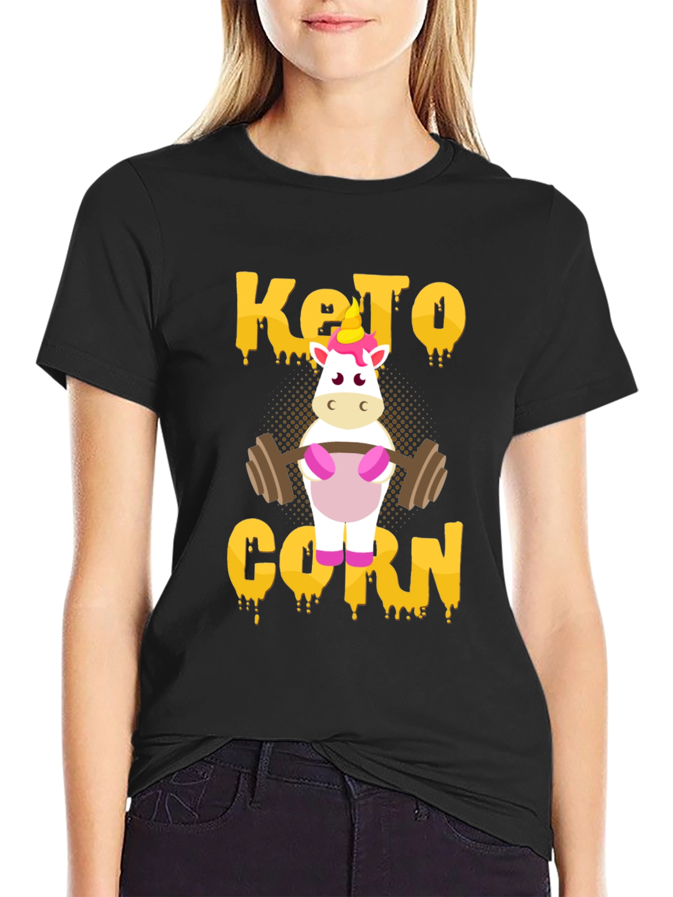Black Keto Corn Unicorn T-Shirt - Funny Gym Workout Tee view 2