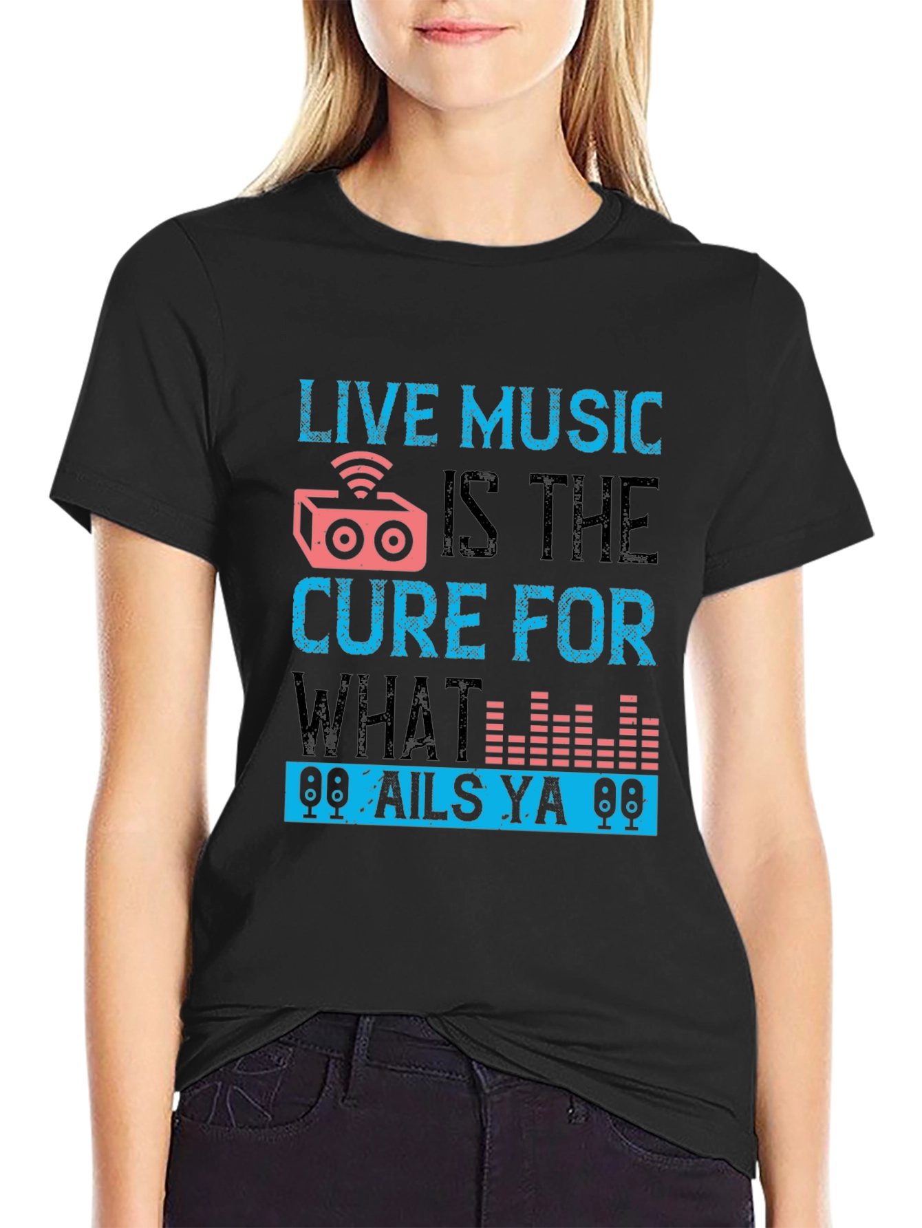 Black Live Music Cure Graphic Tee - Black view 2