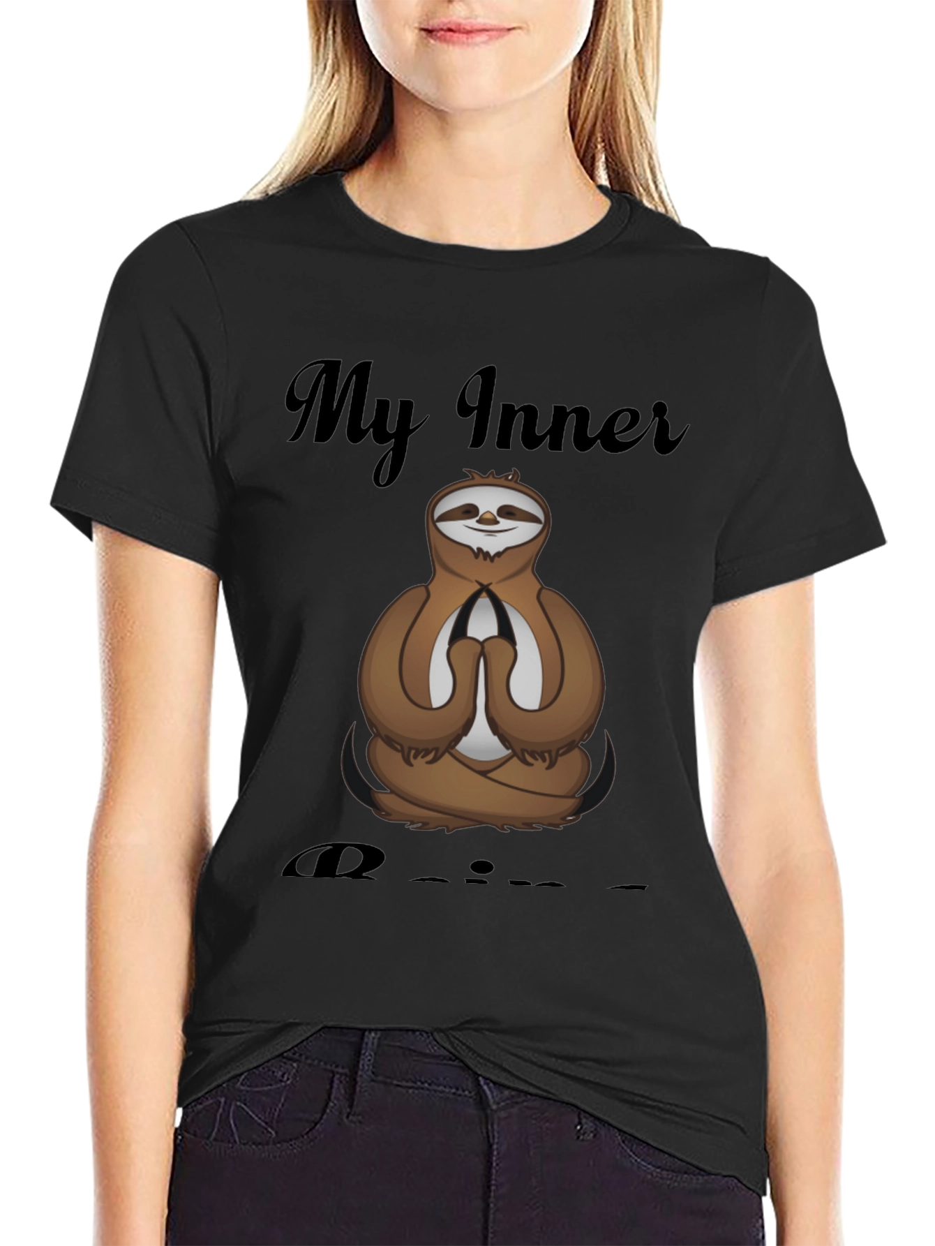 Black Zen Sloth T-Shirt - Inner Peace & Comfort view 2