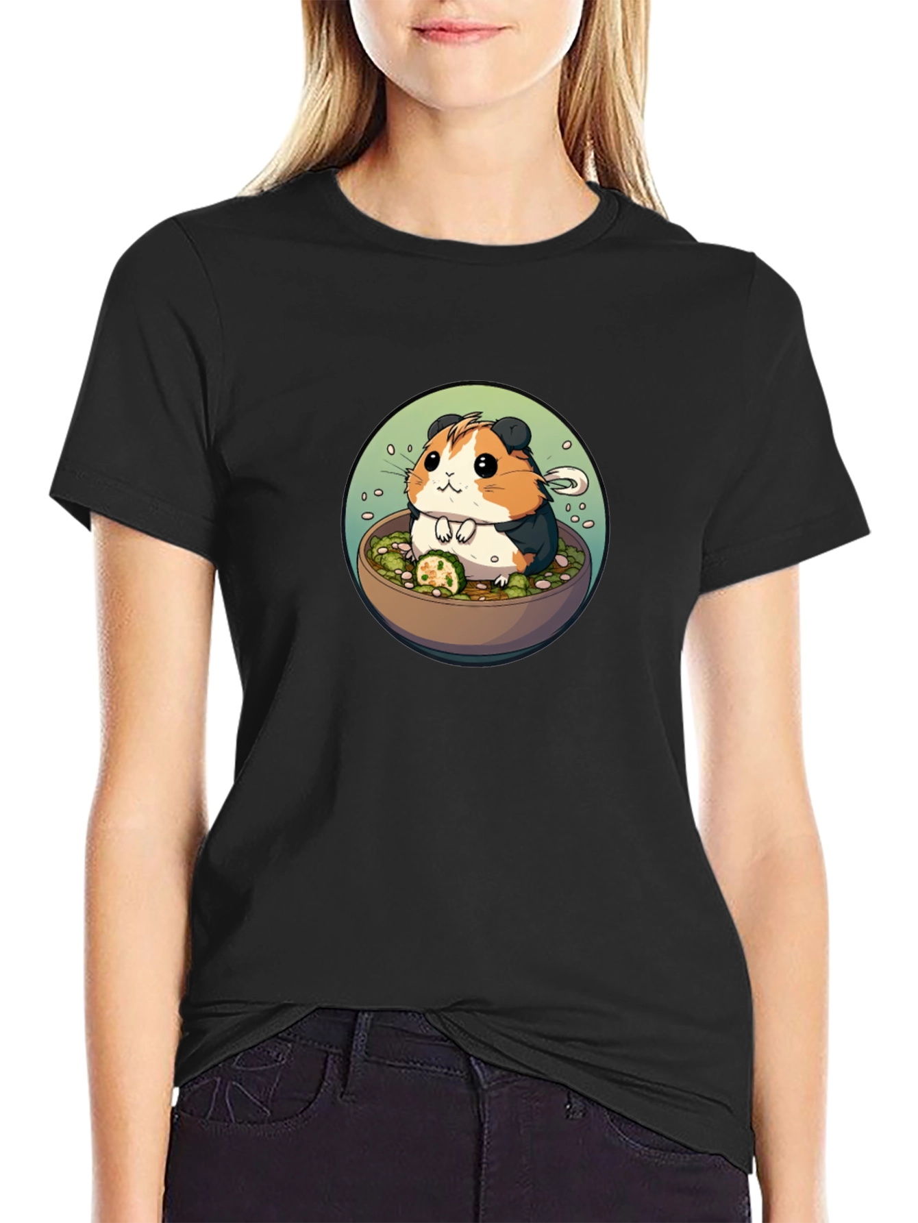 Black Guinea Pig Ramen Bowl T-Shirt view 2