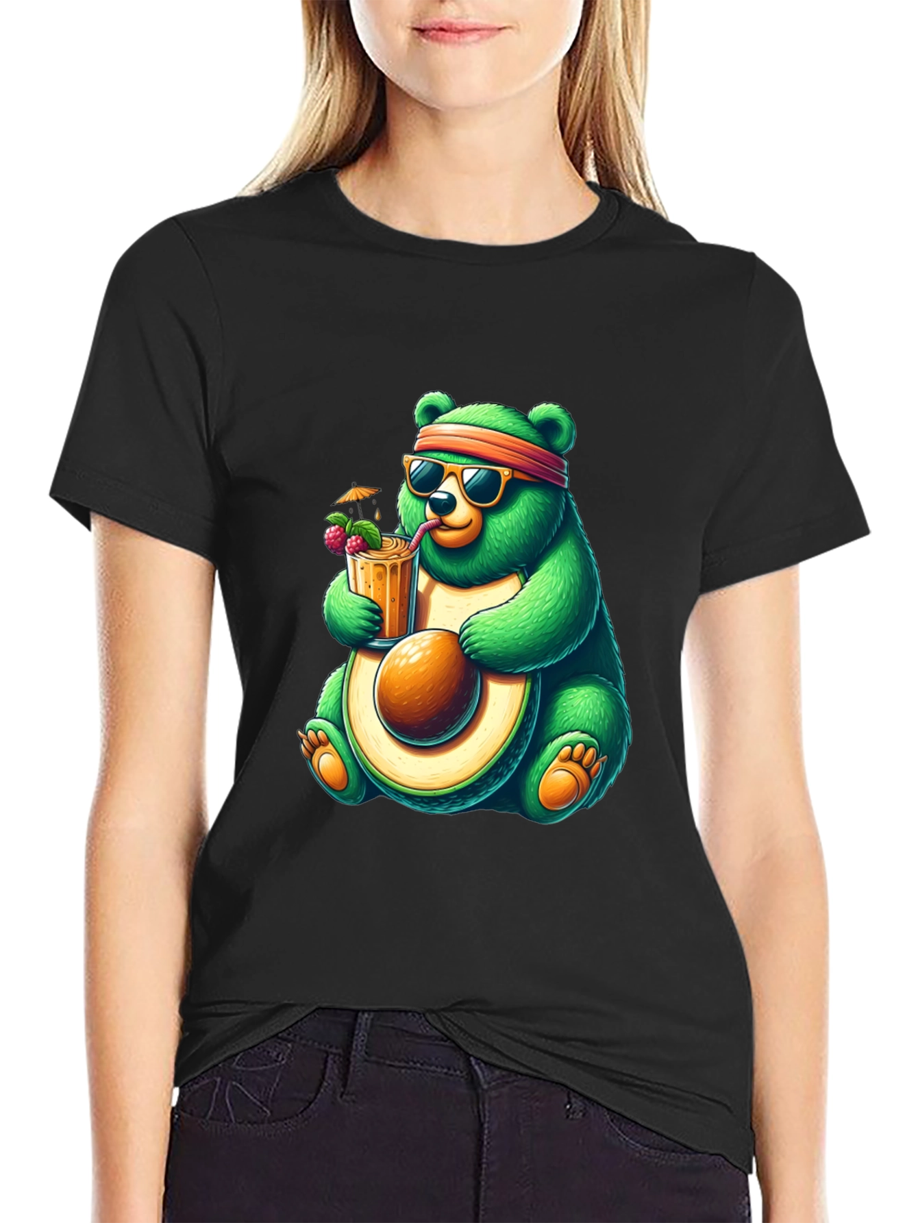 Black Bear Avocado Cocktail T-Shirt - Quirky Graphic Tee view 2