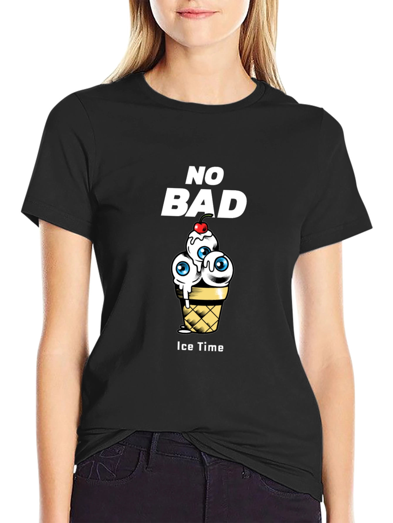 Black No Bad Ice Time Graphic T-Shirt view 2