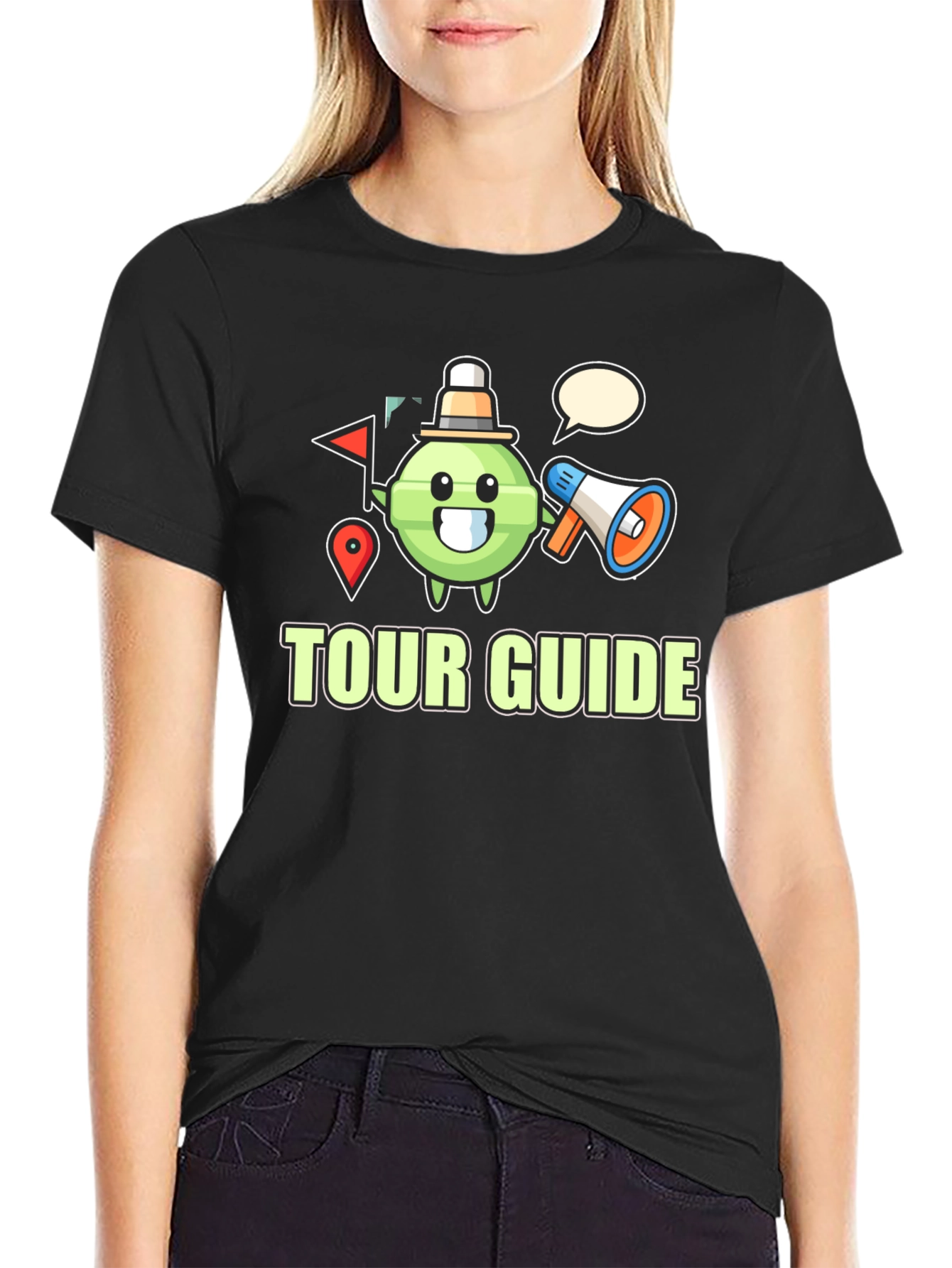 Black Tour Guide Cartoon Graphic Black T-Shirt view 2
