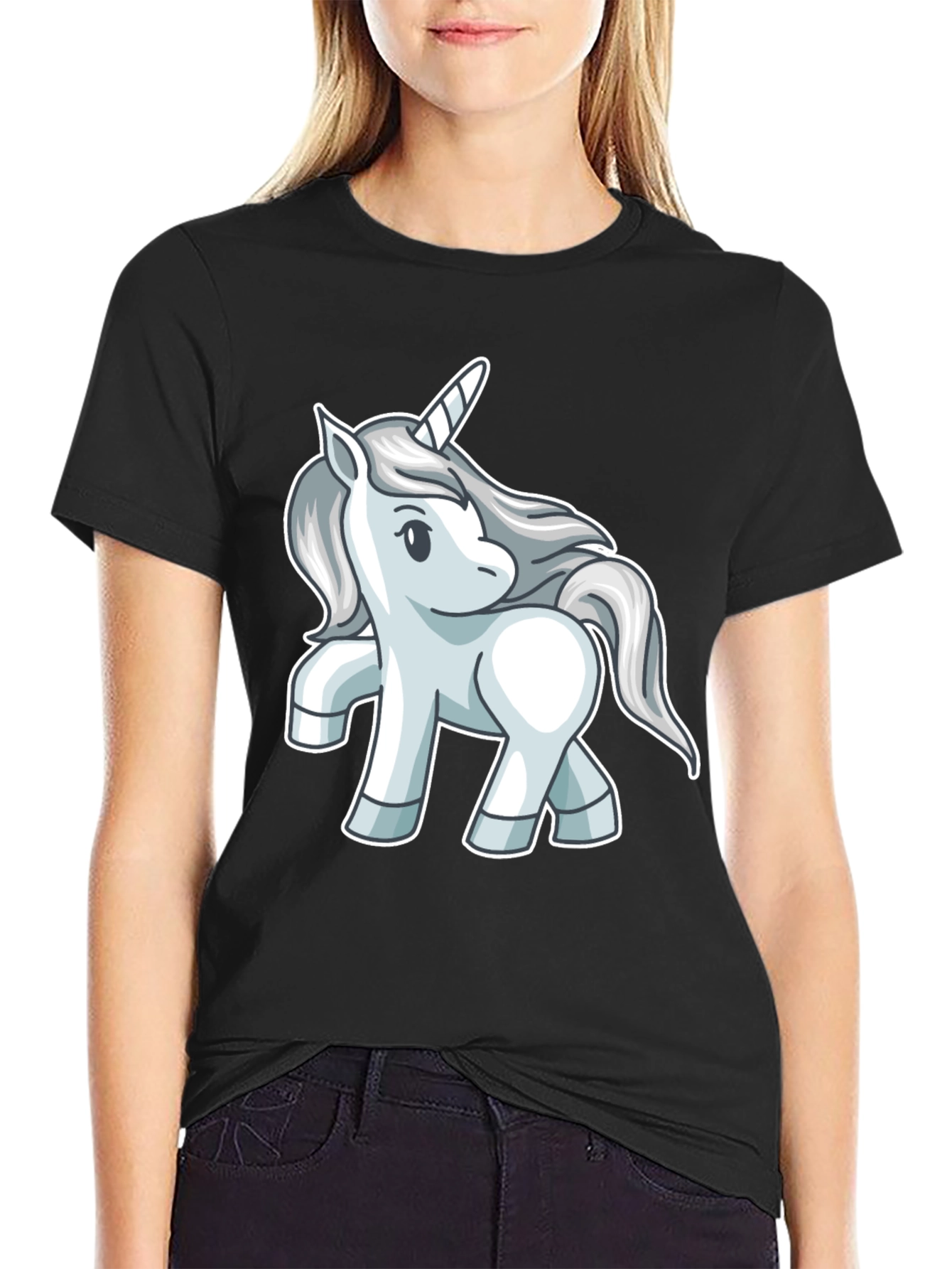 Black Unicorn Graphic T-Shirt - Black Cotton Tee view 2