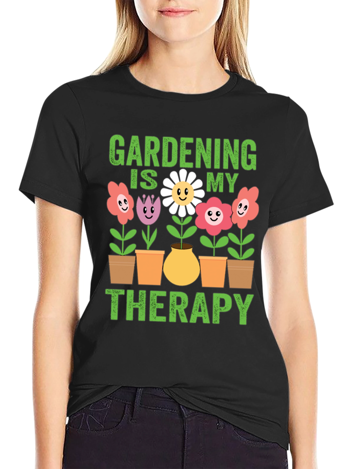 Black Gardening is My Therapy T-Shirt - Black view 2