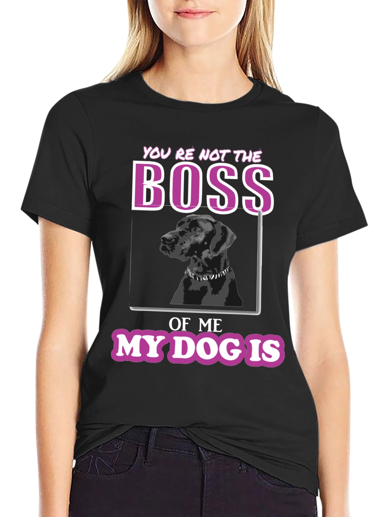 Black Funny Dog Lover T-Shirt - You're Not The Boss view 2