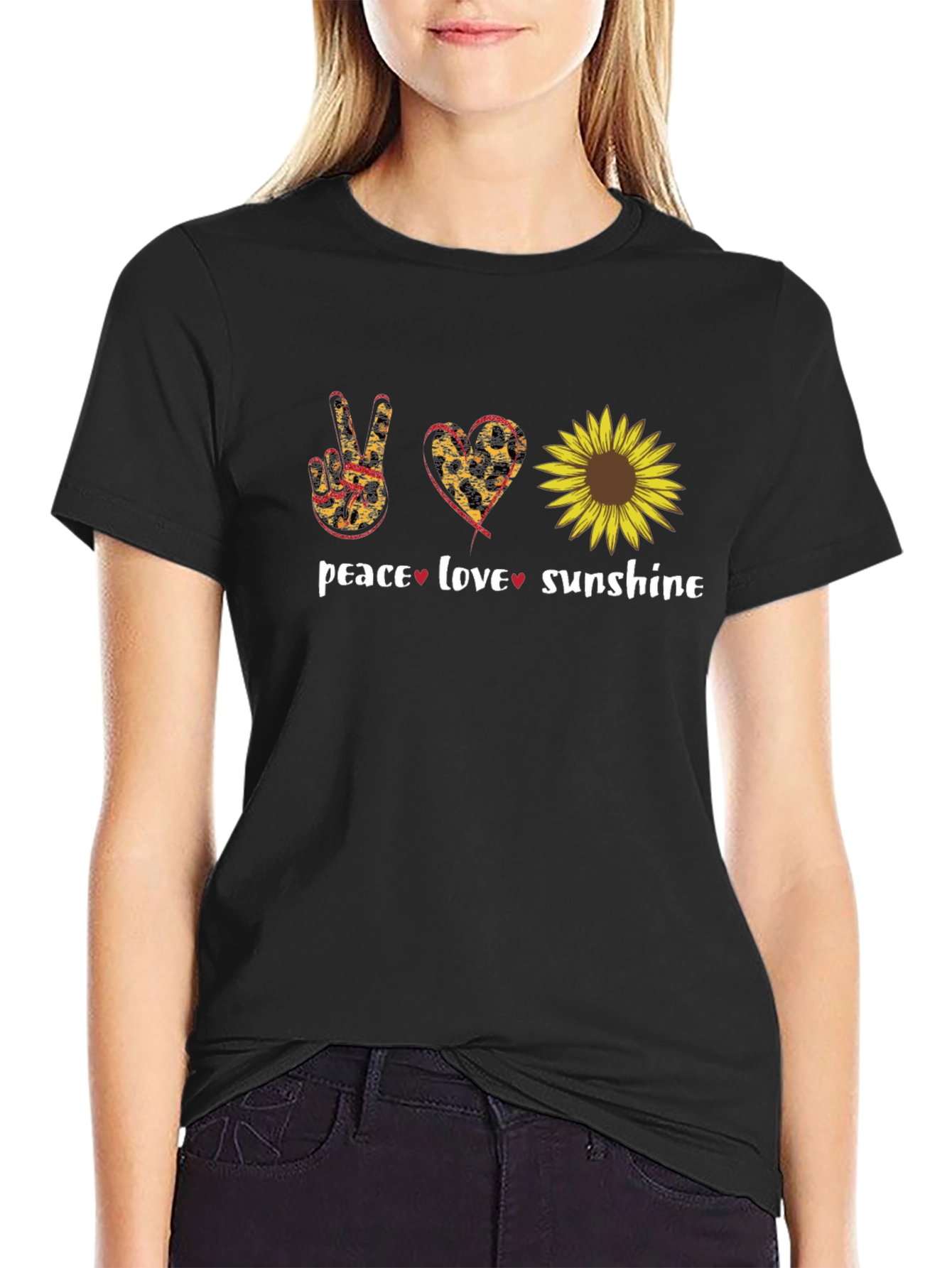 Black Peace Love Sunflower Graphic T-Shirt view 2