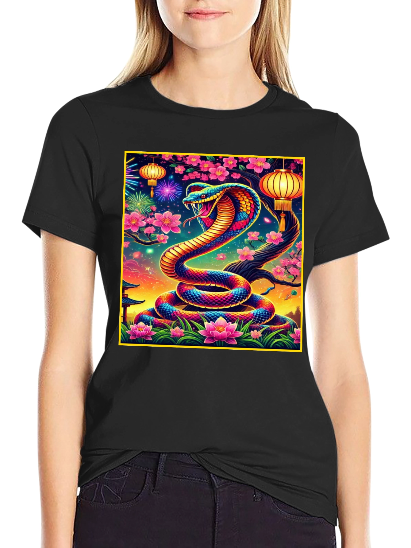 Black Vibrant Cobra Graphic Tee view 2